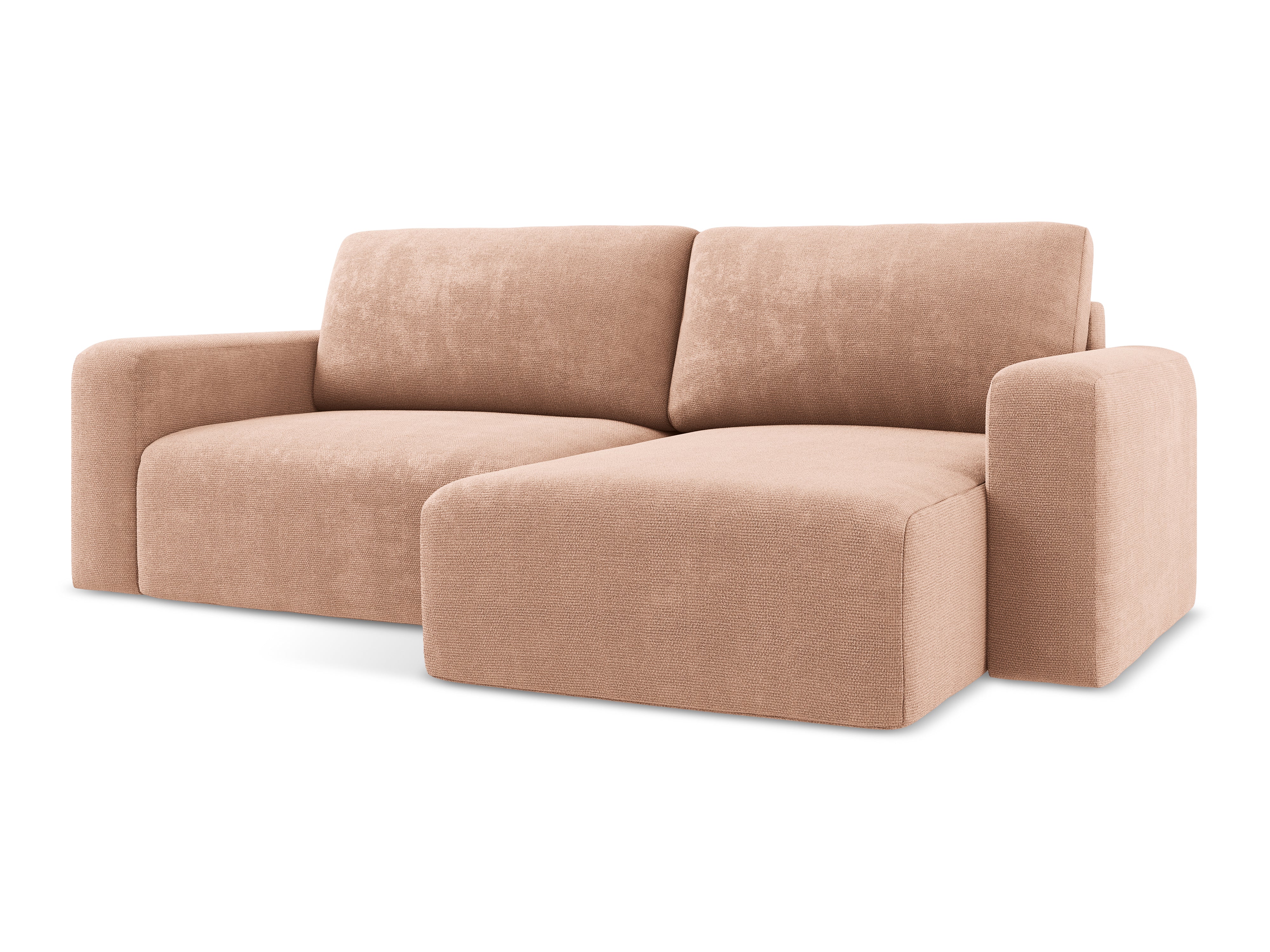 Rechtsseitige Schlafcouch KONA in pfirsichfarbenem Chenille