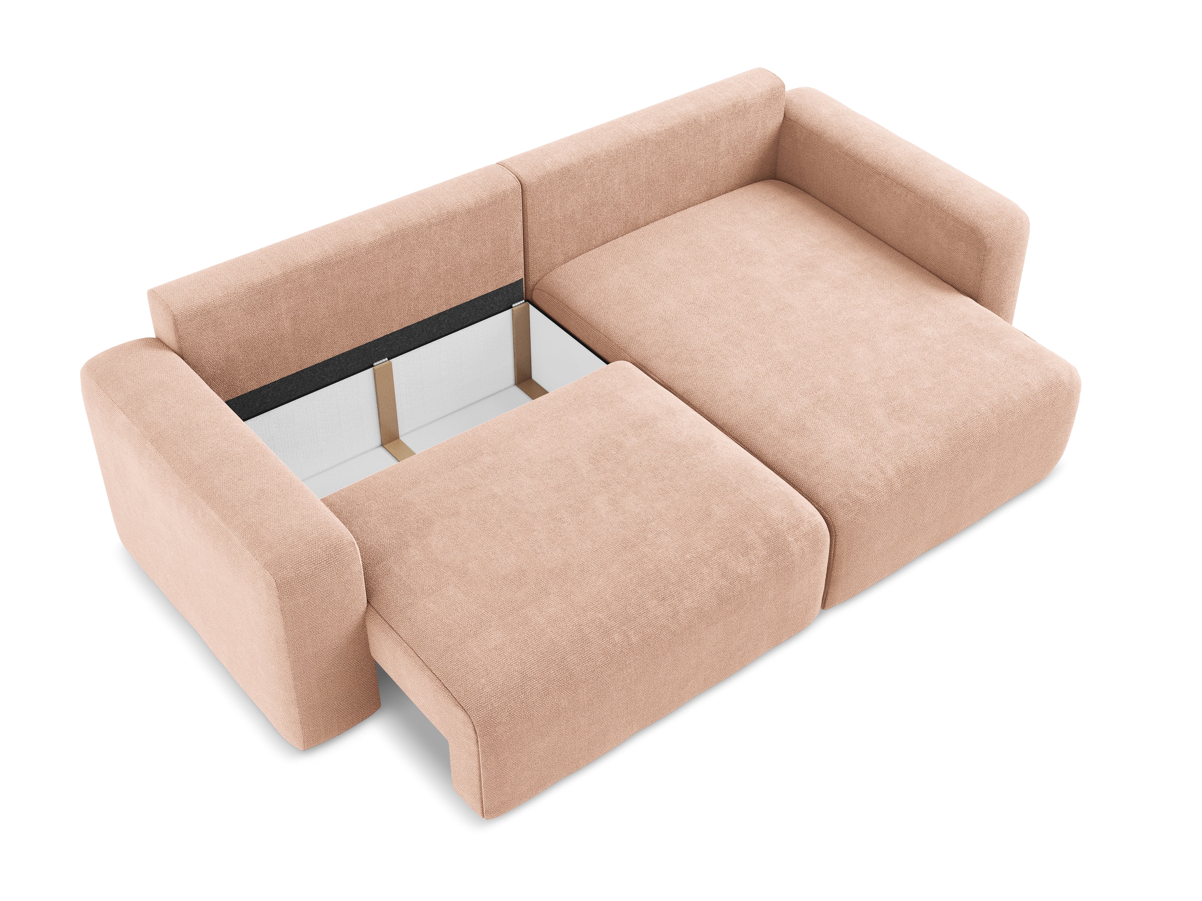 Rechtsseitige Schlafcouch KONA in pfirsichfarbenem Chenille
