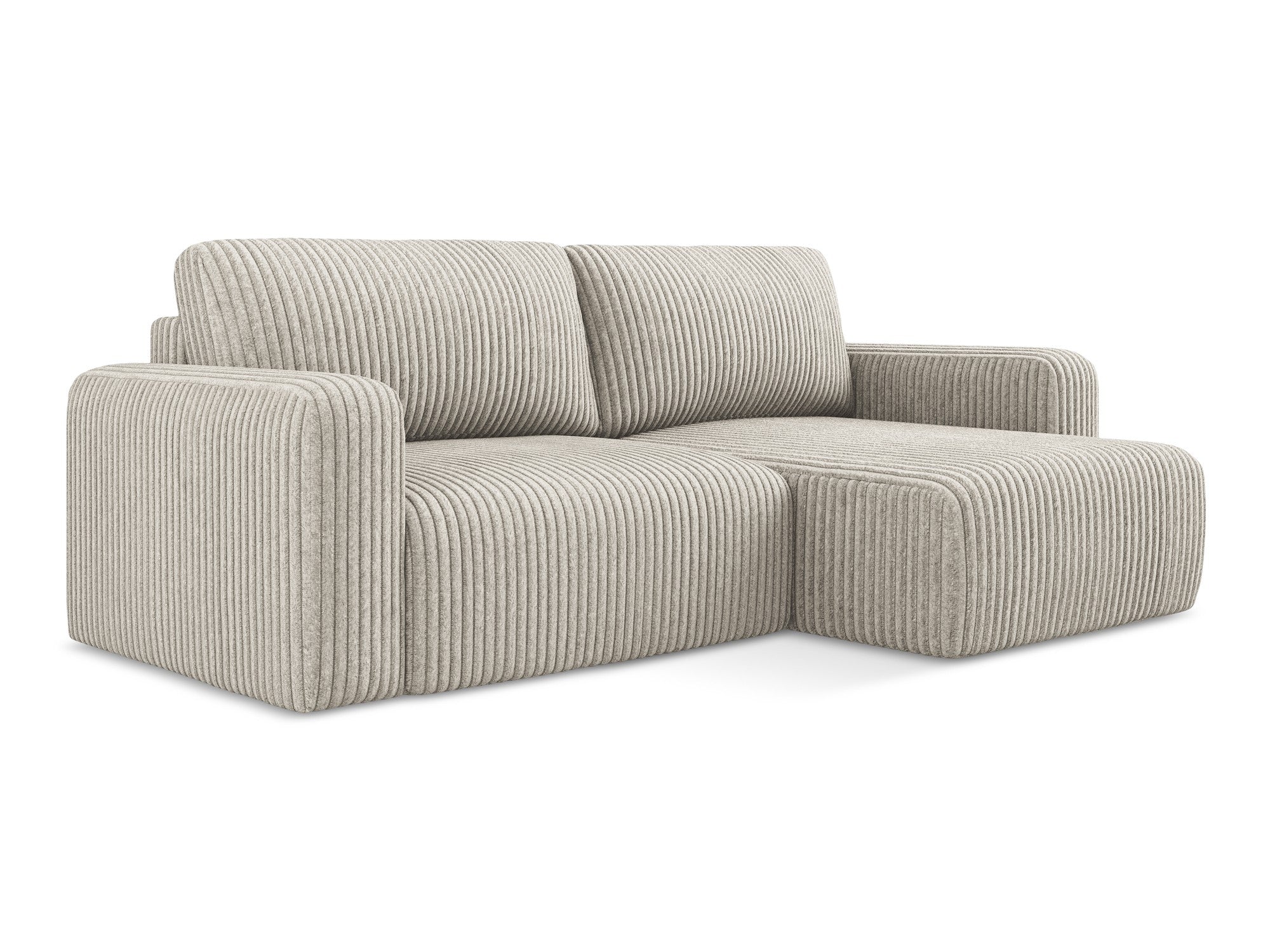 Rechtsseitige Eckcouch mit Schlaffunktion KONA dunkelbeige Cord
