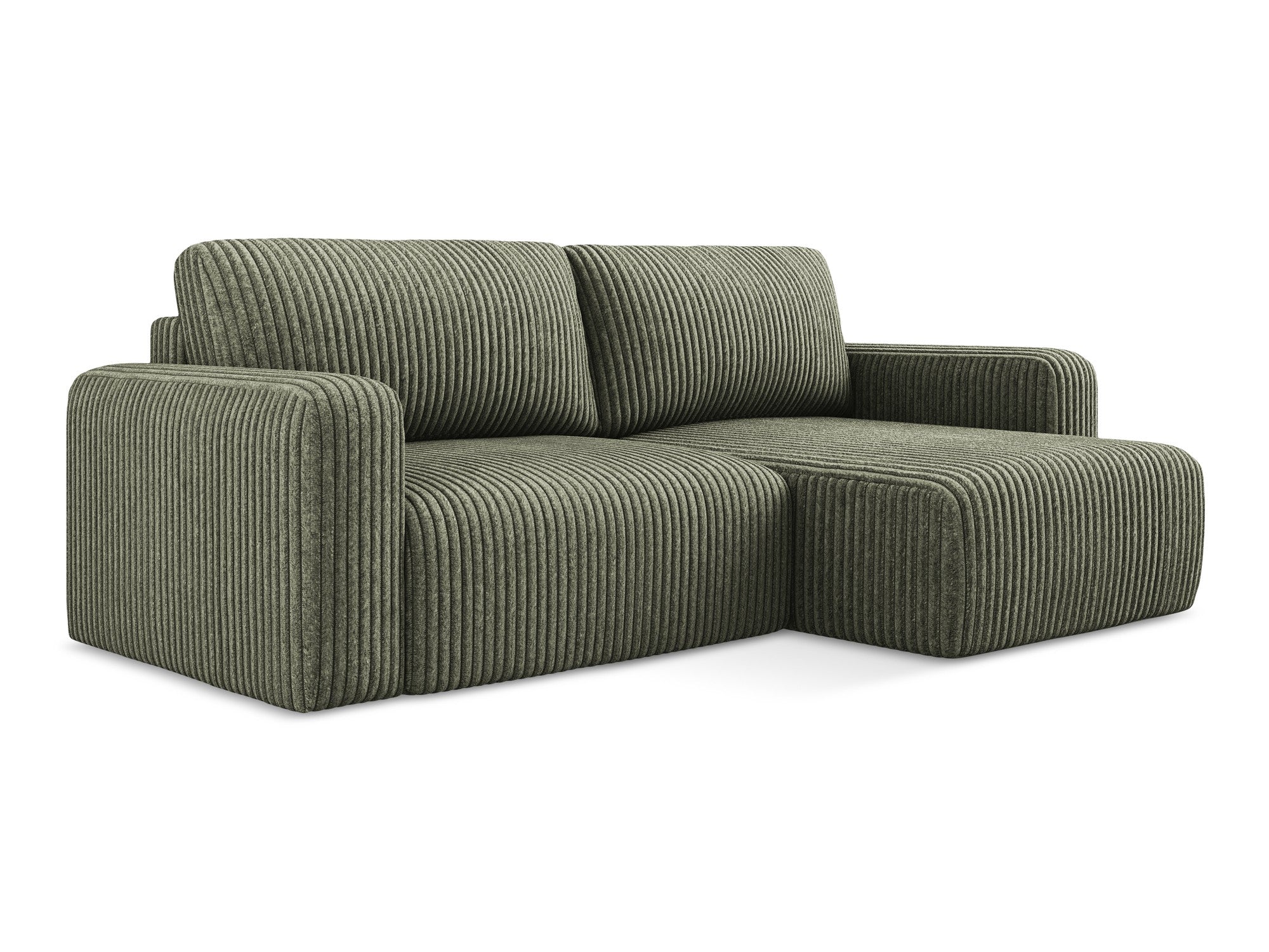 Right-facing corner sofa bed KONA in olive corduroy