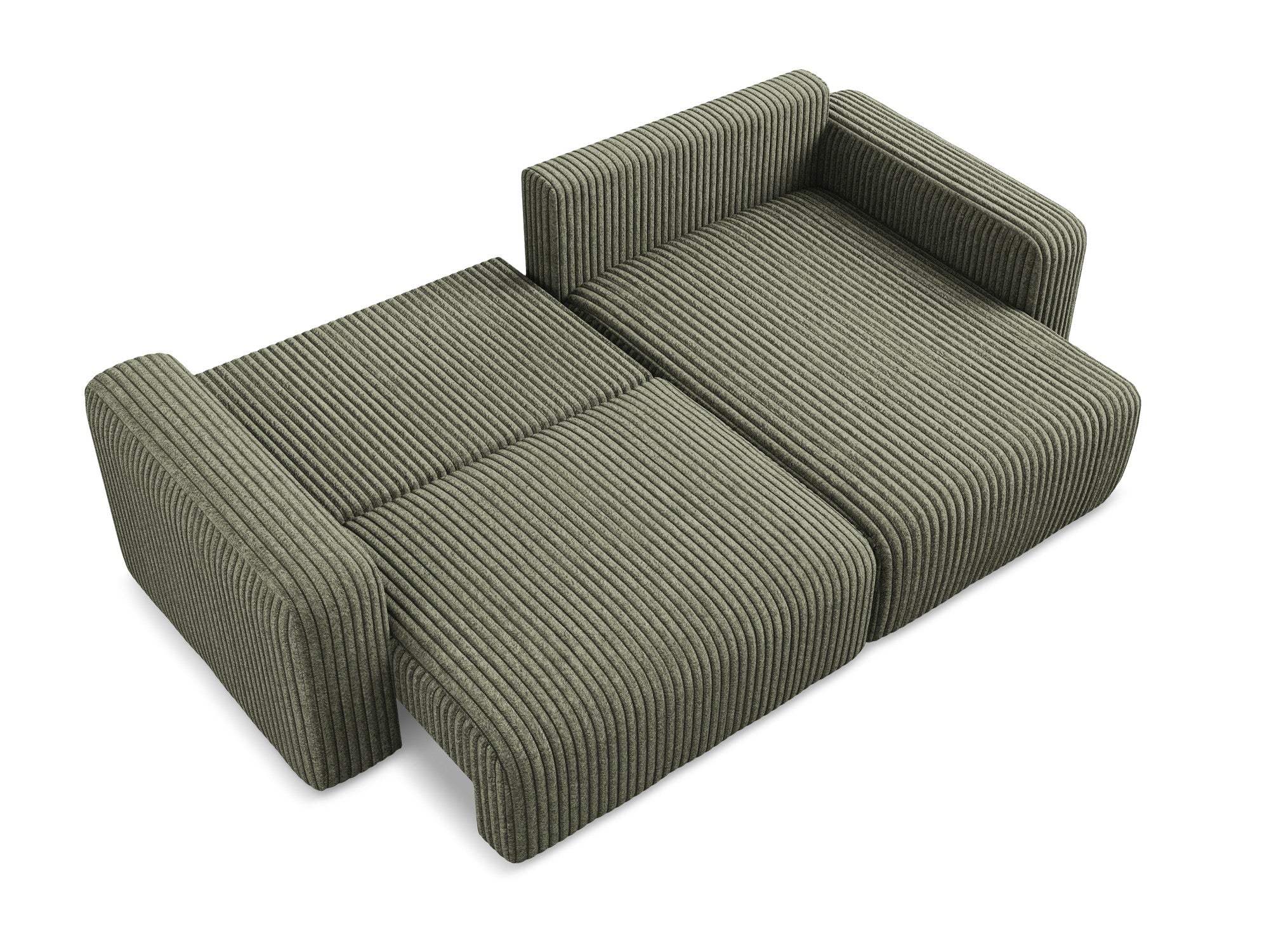 Right-facing corner sofa bed KONA in olive corduroy