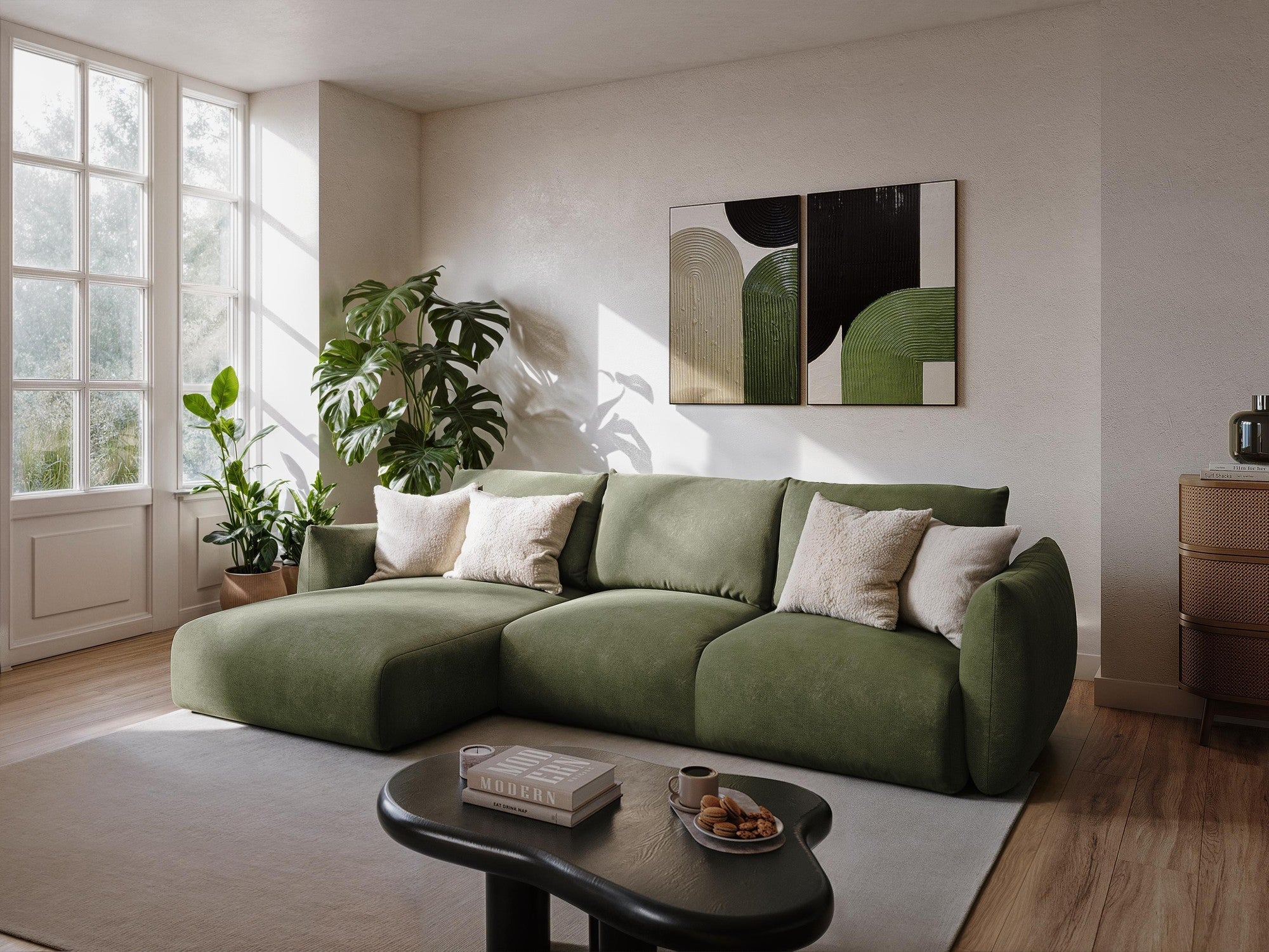 Sofa für 3 Personen mit Schlaf-Funktion LEILA schwarzer Chenille