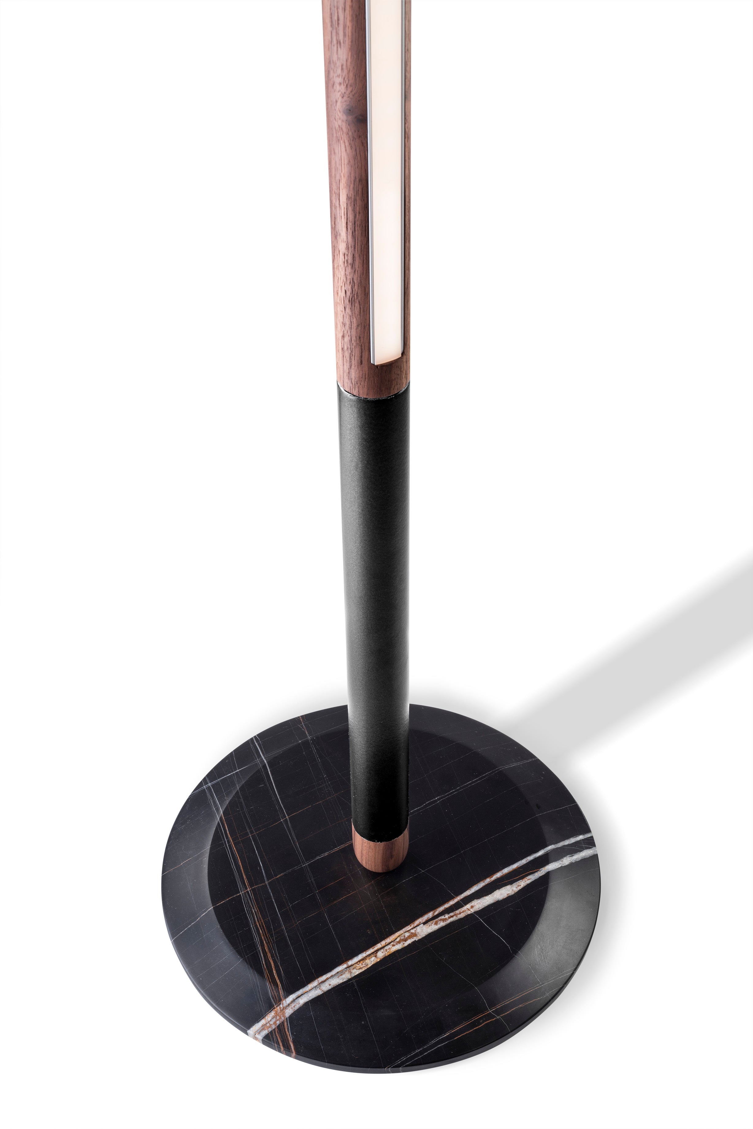 LINEA UNO floor lamp in walnut wood with graphite finish and marble base
