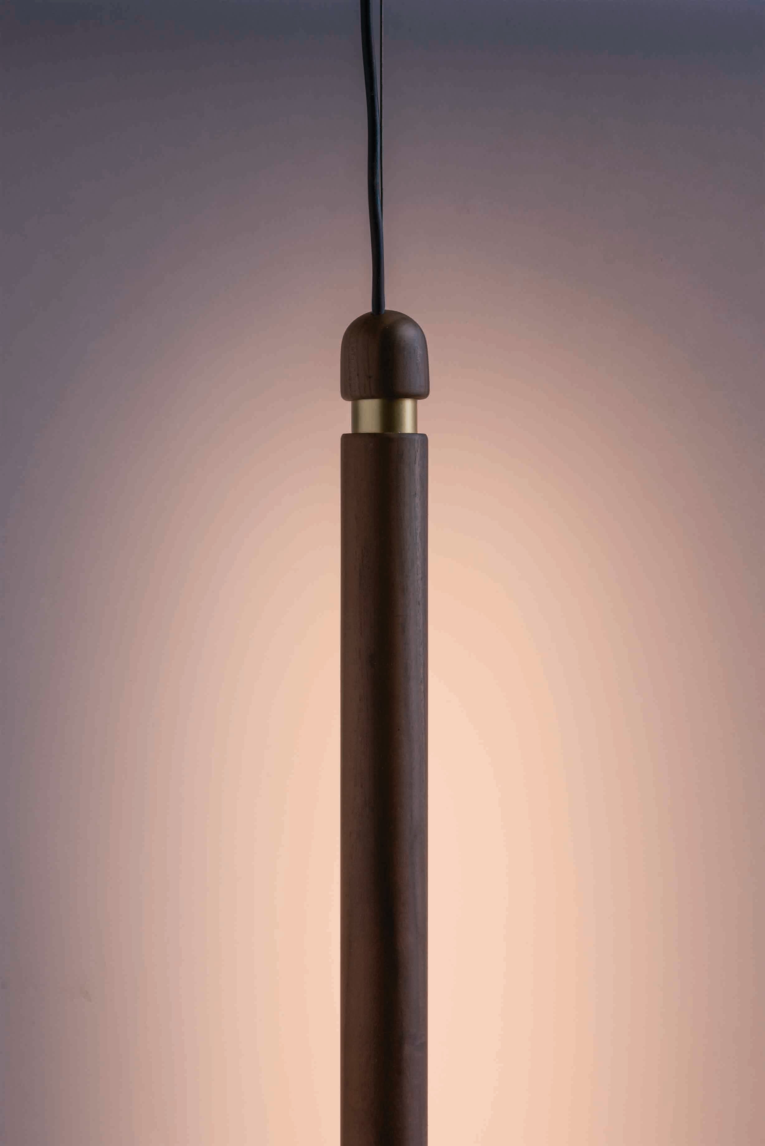 LINEA V Pendant Lamp in Walnut Wood with Brass Finish