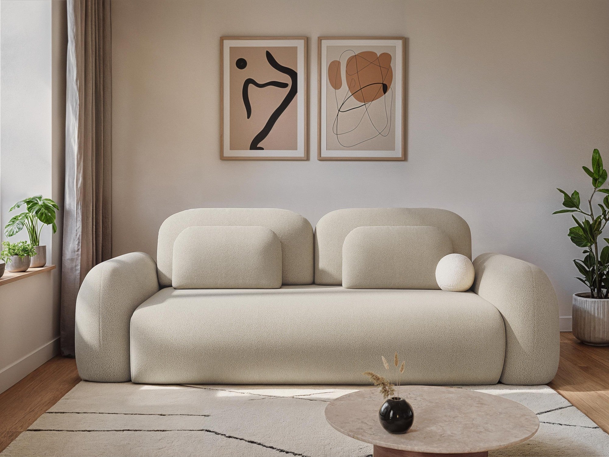 3-Seater Sofa with Sleeping Function LOHI Green Boucle