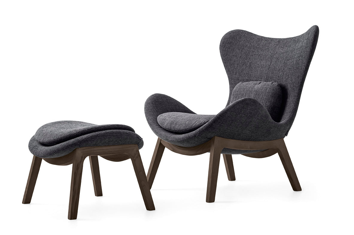 Polsterhocker LAZY mit dunklem Holzgestell