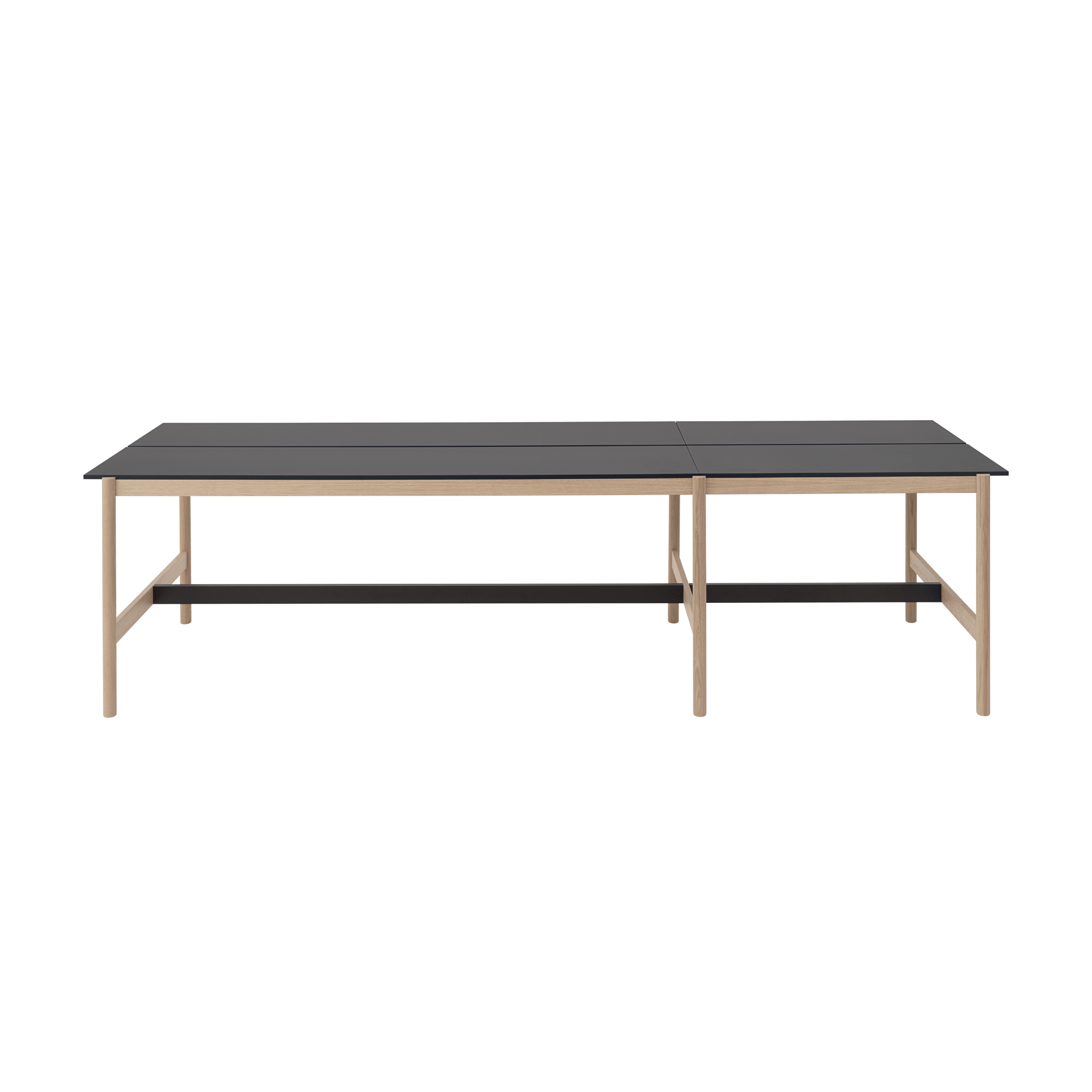 Bürotisch LINEAR SYSTEM HIGH - KONFIGURATION 1 in Schwarz mit Nanolaminat und Eichenbasis
