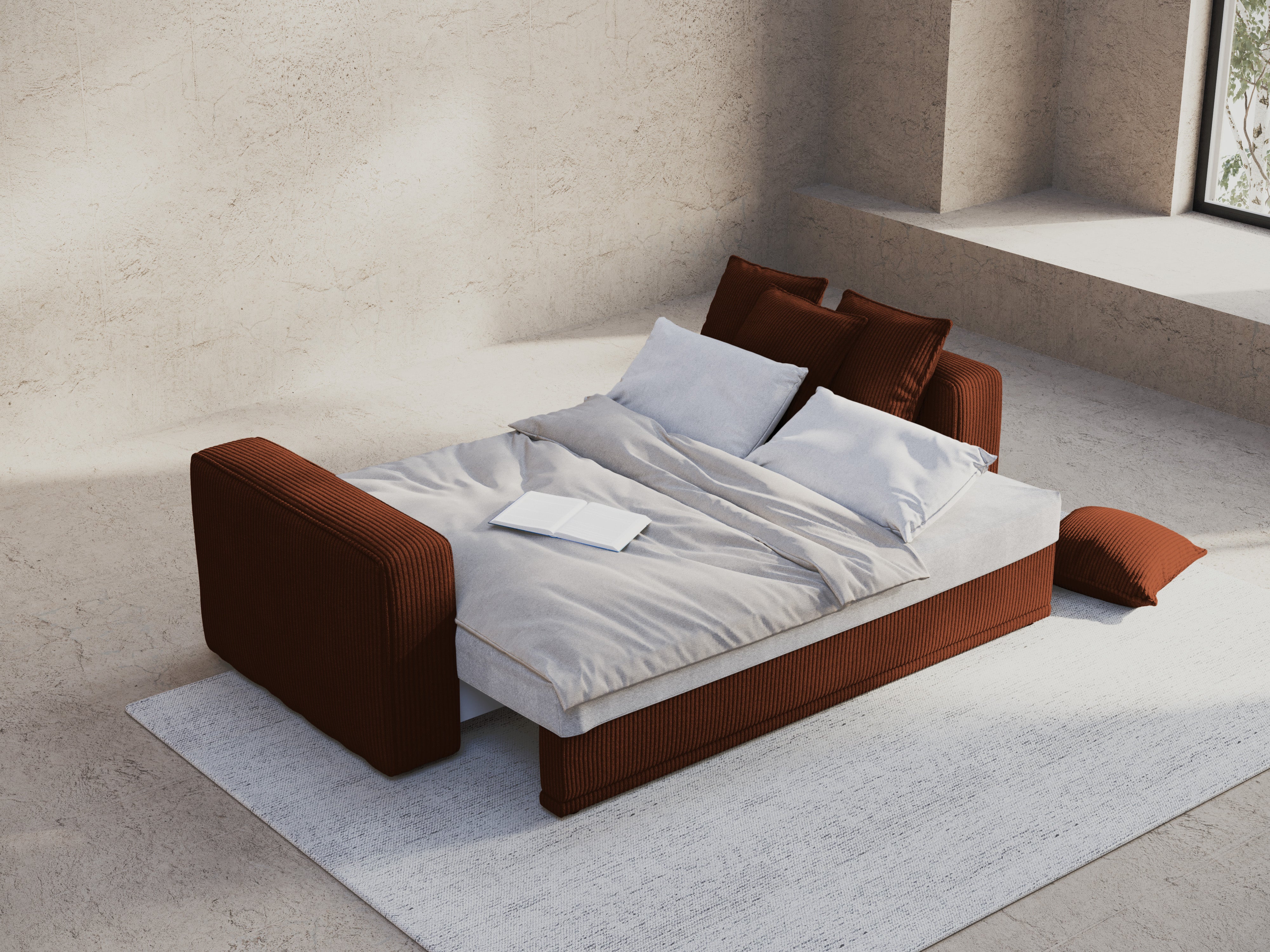 Sofa mit Schlaffunktion RIBES ziegelroter Cord