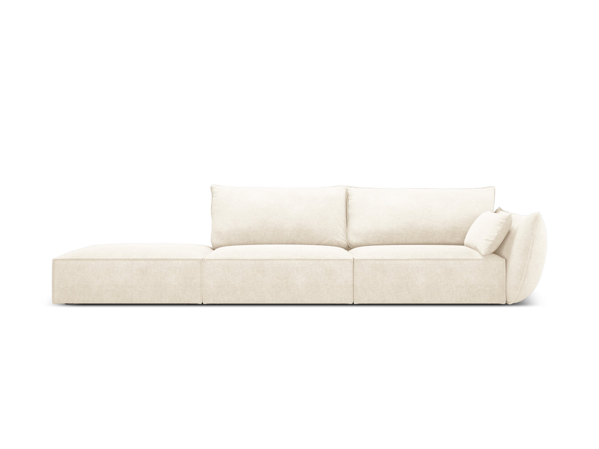 Sofa w tkaninie szenilowej lewostronna otwarta VANDA jasnobeżowy