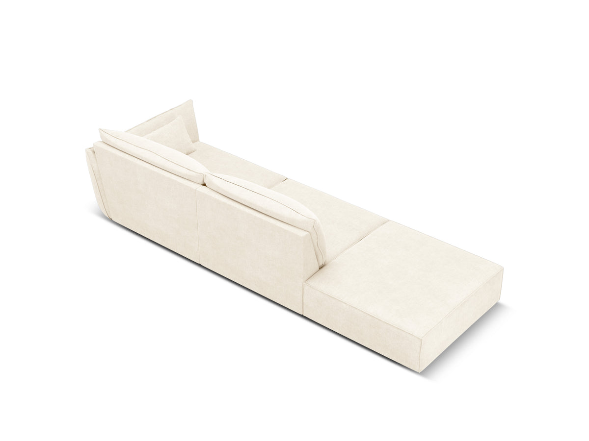 Sofa w tkaninie szenilowej lewostronna otwarta VANDA jasnobeżowy