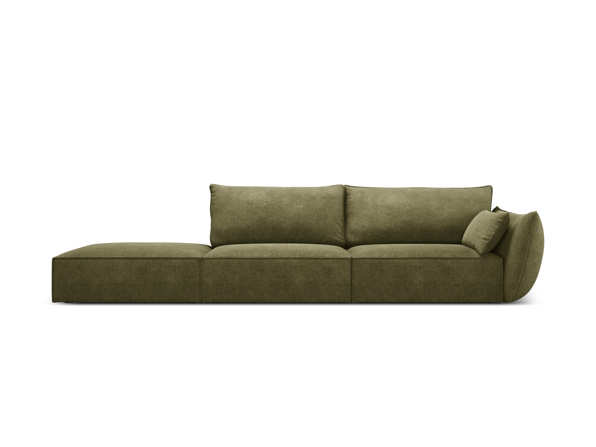 Sofa w tkaninie szenilowej lewostronna otwarta VANDA zielony