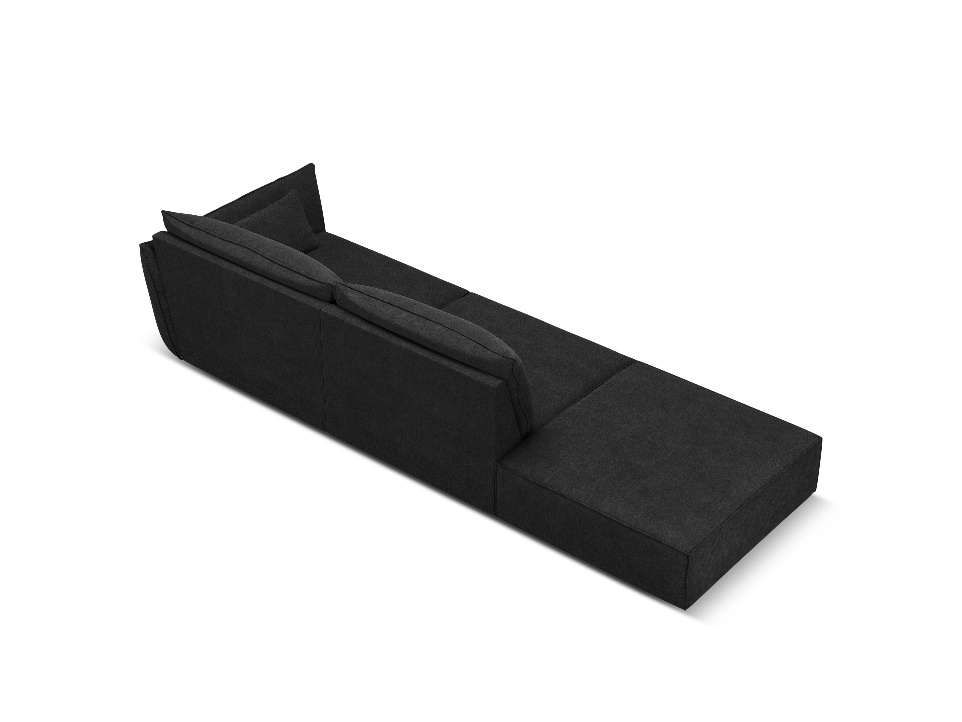 Sofa w tkaninie szenilowej lewostronna otwarta VANDA czarny