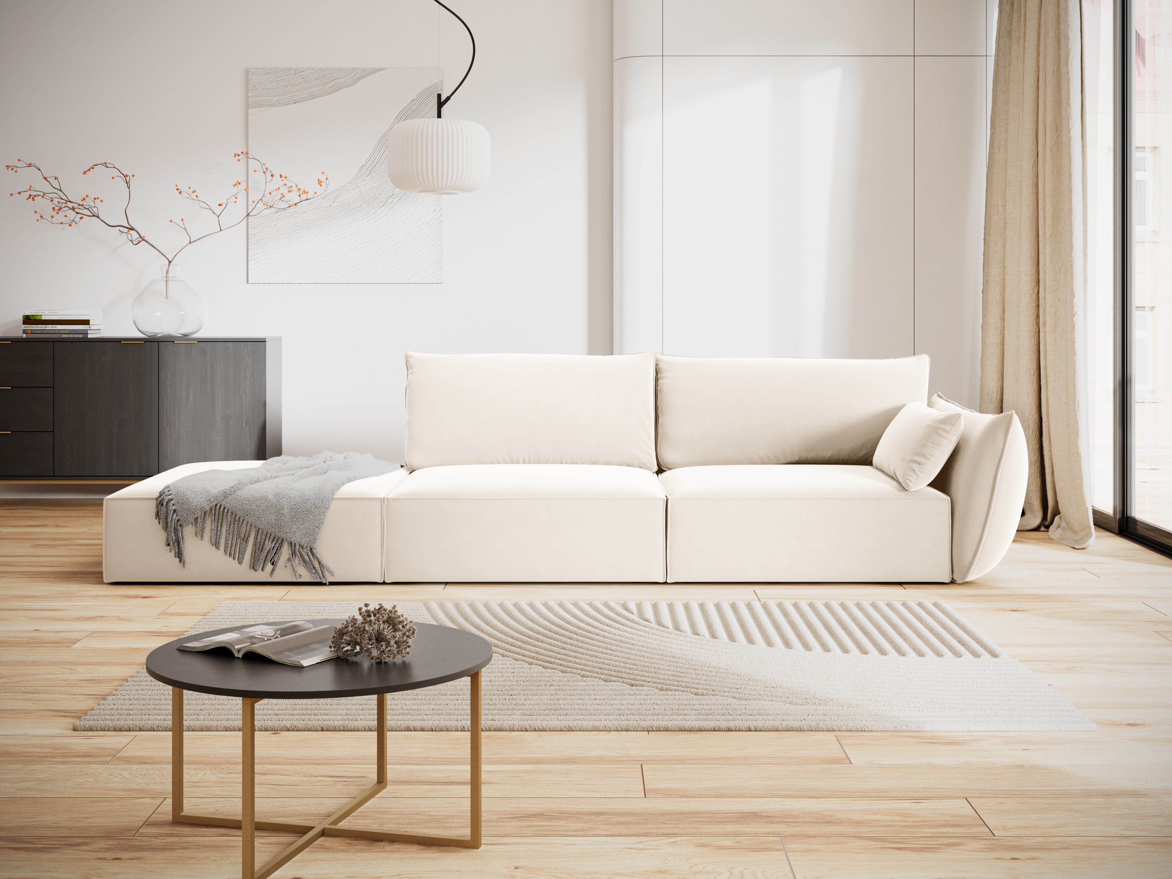 Sofa aksamitna lewostronna otwarta VANDA beżowy