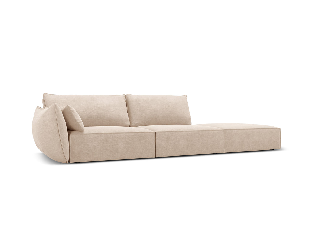 Sofa w tkaninie szenilowej prawostronna otwarta VANDA beżowy