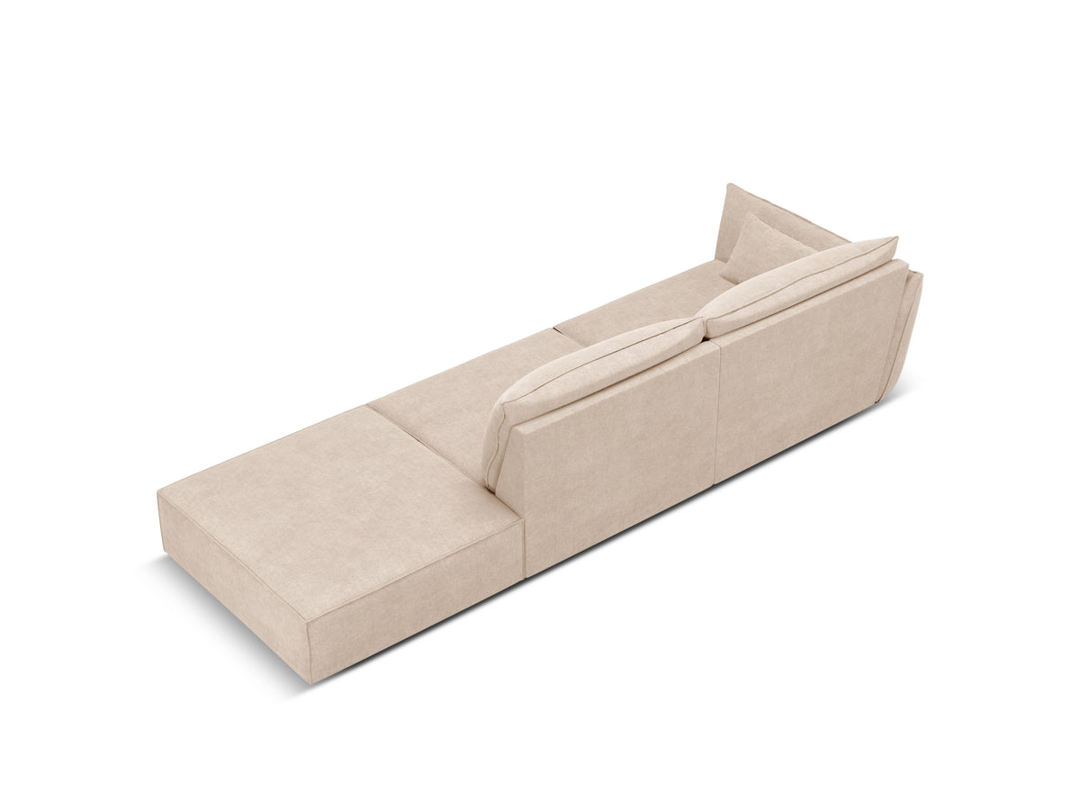 Sofa w tkaninie szenilowej prawostronna otwarta VANDA beżowy