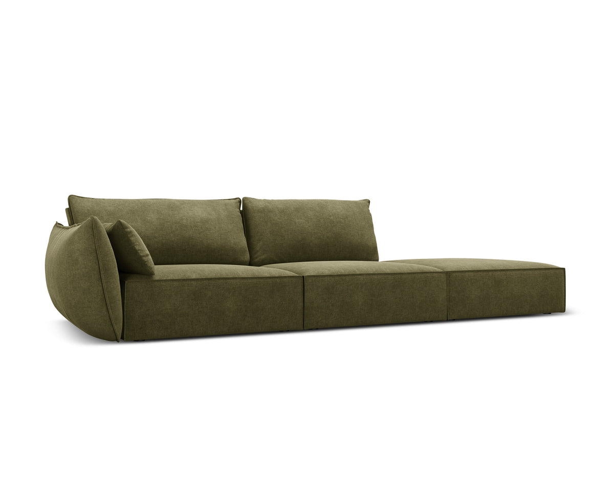 Sofa w tkaninie szenilowej prawostronna otwarta VANDA zielony