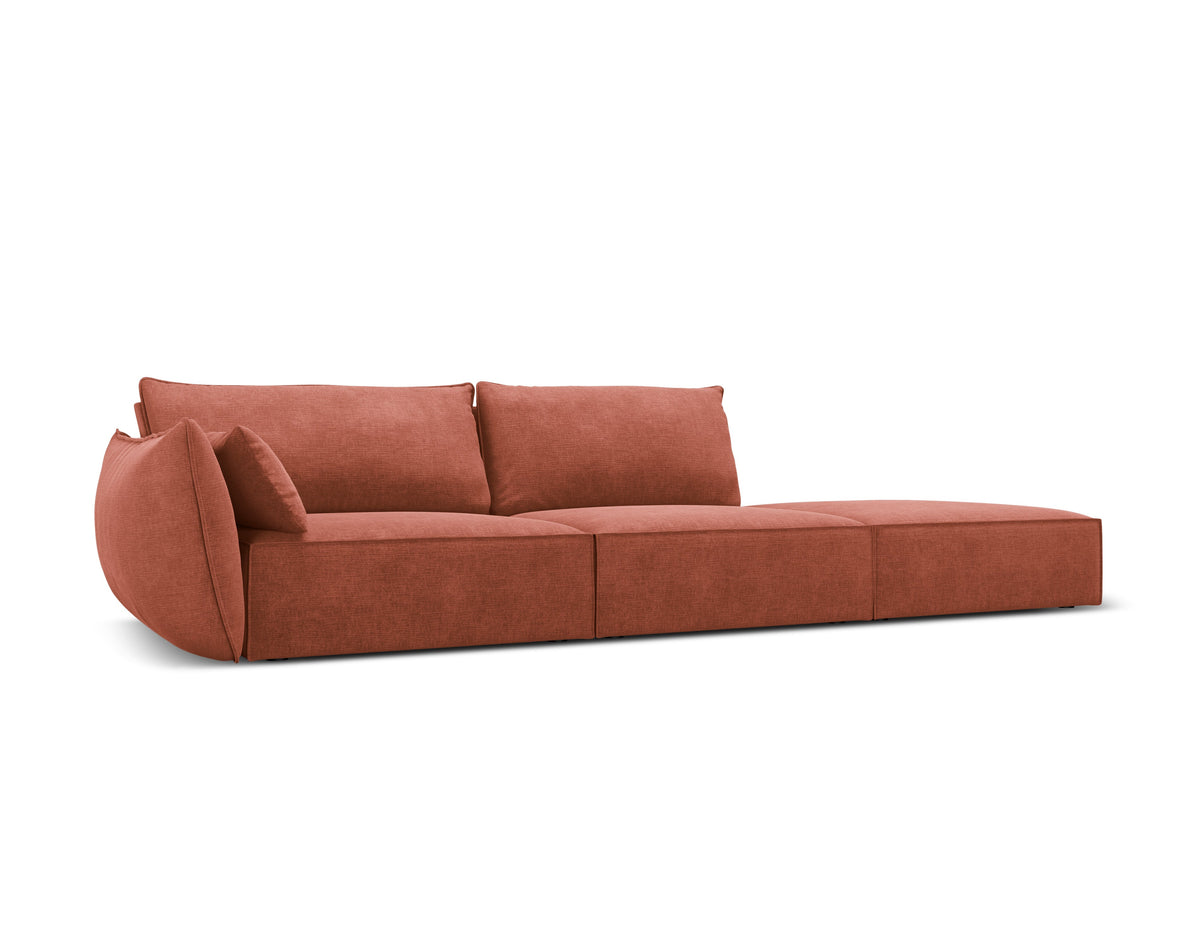 Sofa w tkaninie szenilowej prawostronna otwarta VANDA terracotta