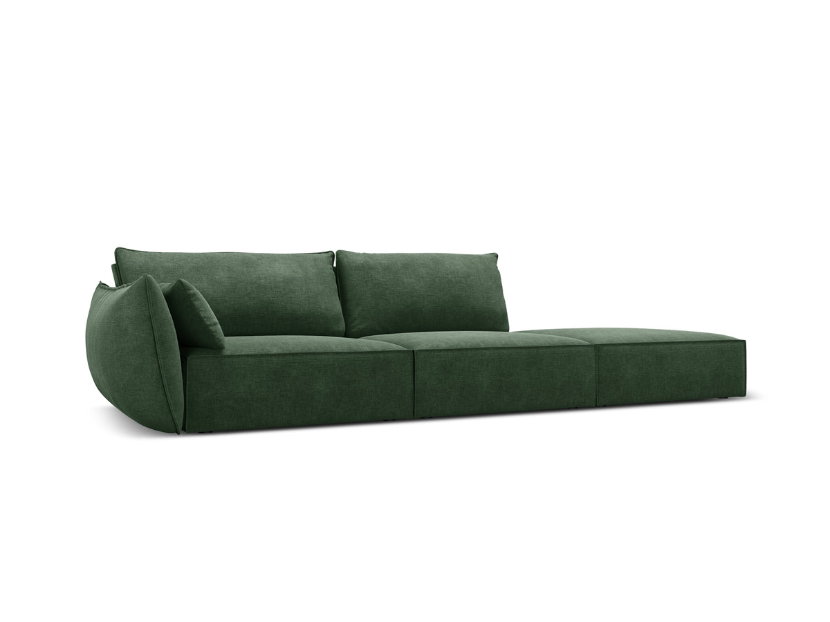 Sofa w tkaninie szenilowej prawostronna otwarta VANDA butelkowa zieleń