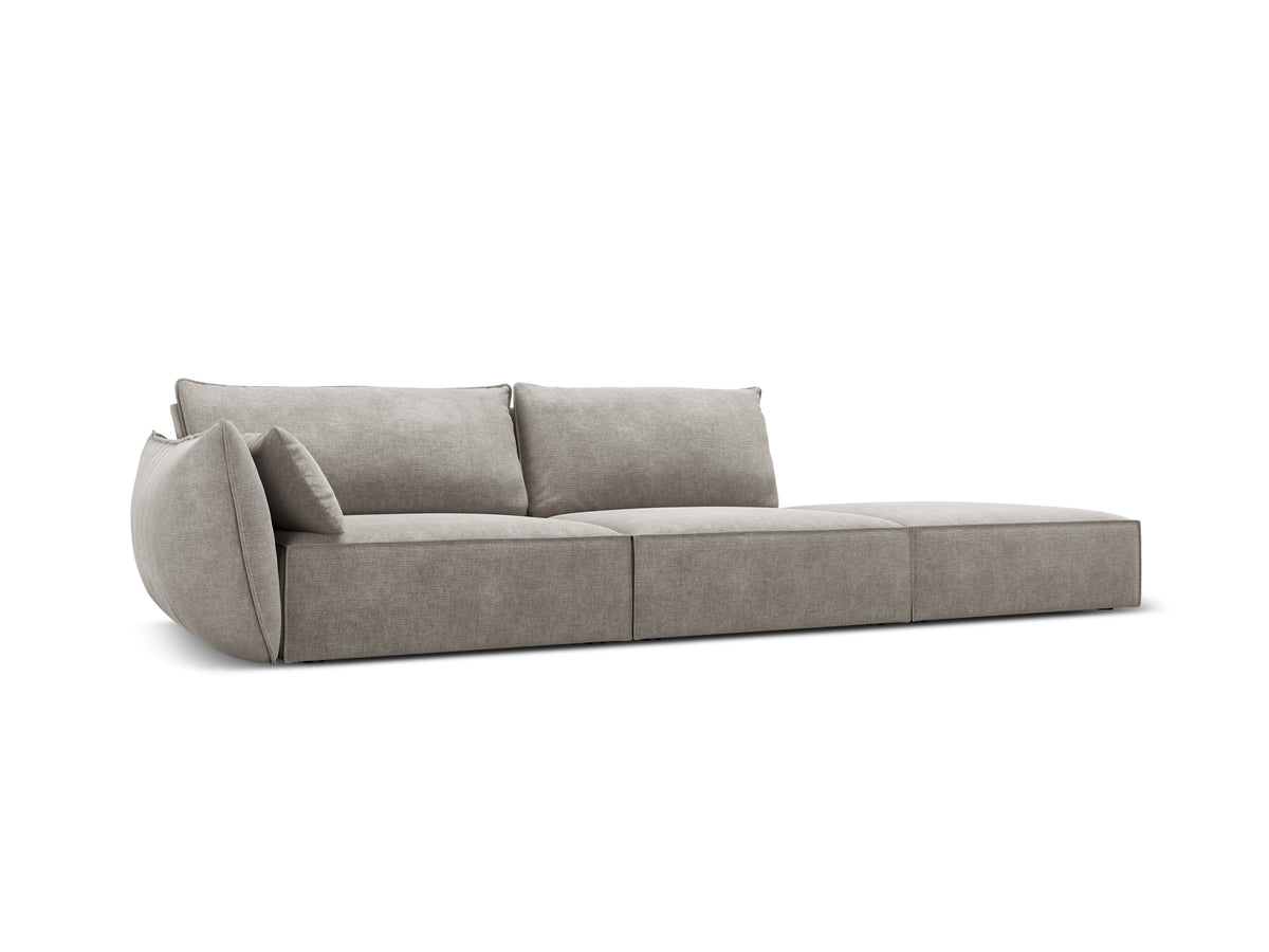 Sofa w tkaninie szenilowej prawostronna otwarta VANDA jasnoszary