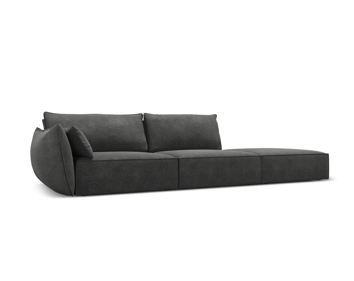 Sofa w tkaninie szenilowej prawostronna otwarta VANDA ciemnoszary