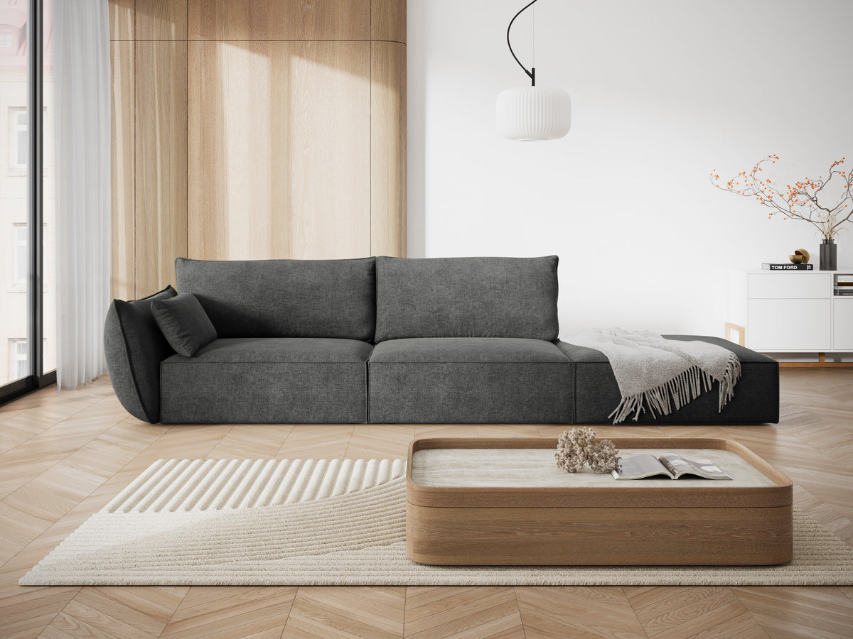Sofa w tkaninie szenilowej prawostronna otwarta VANDA ciemnoszary