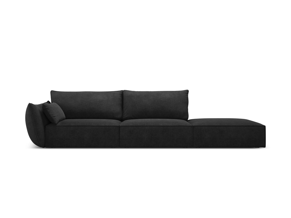 Sofa w tkaninie szenilowej prawostronna otwarta VANDA czarny