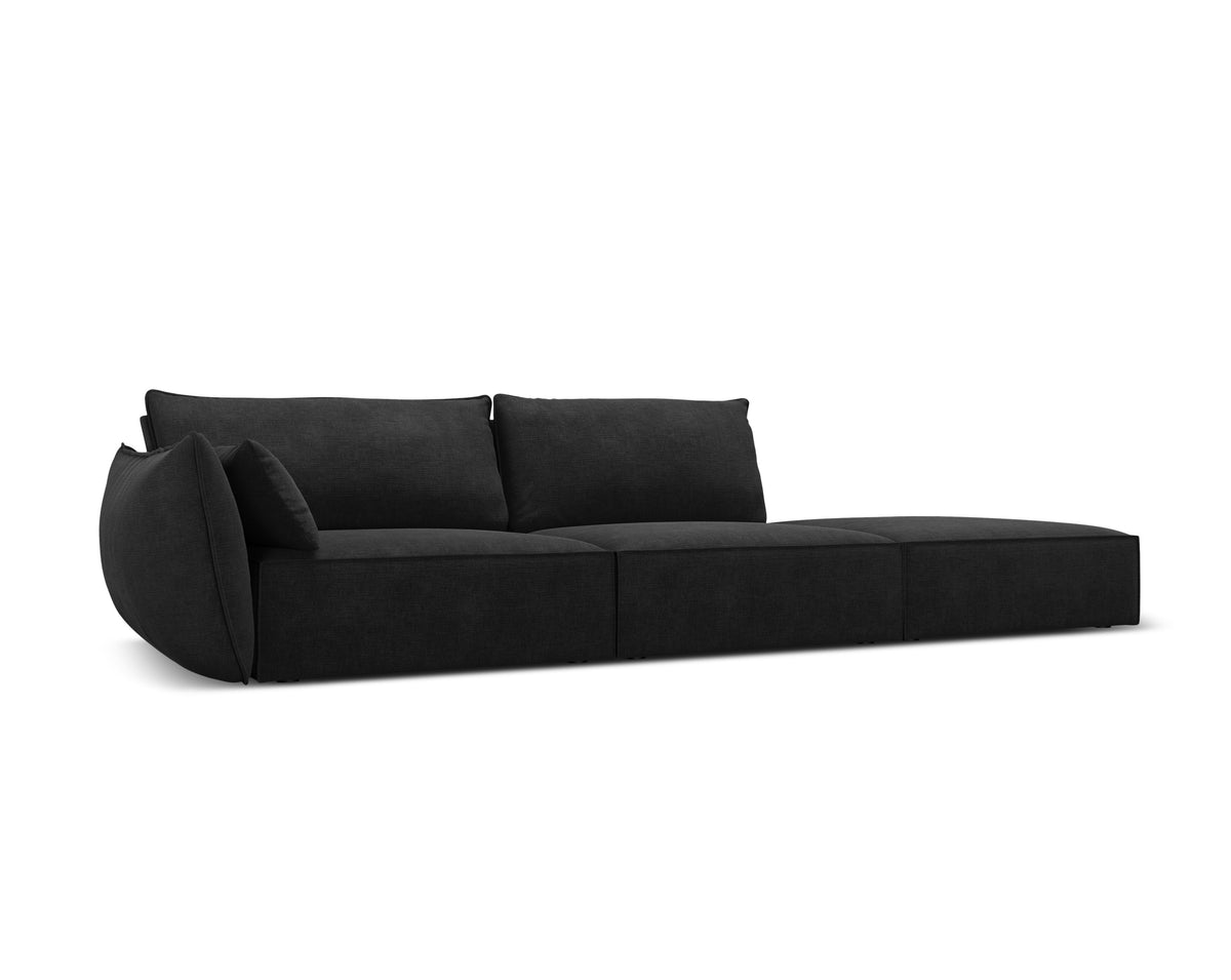Sofa w tkaninie szenilowej prawostronna otwarta VANDA czarny