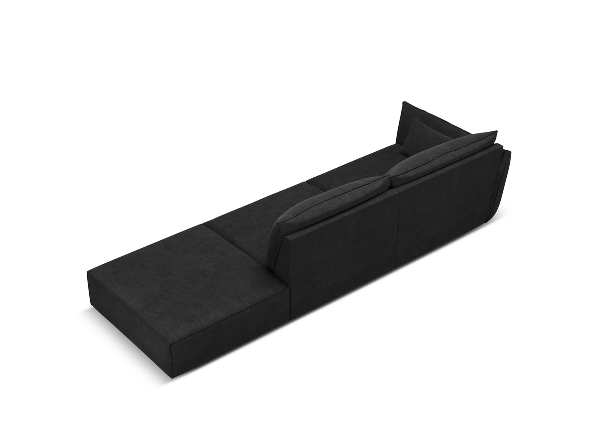 Sofa w tkaninie szenilowej prawostronna otwarta VANDA czarny