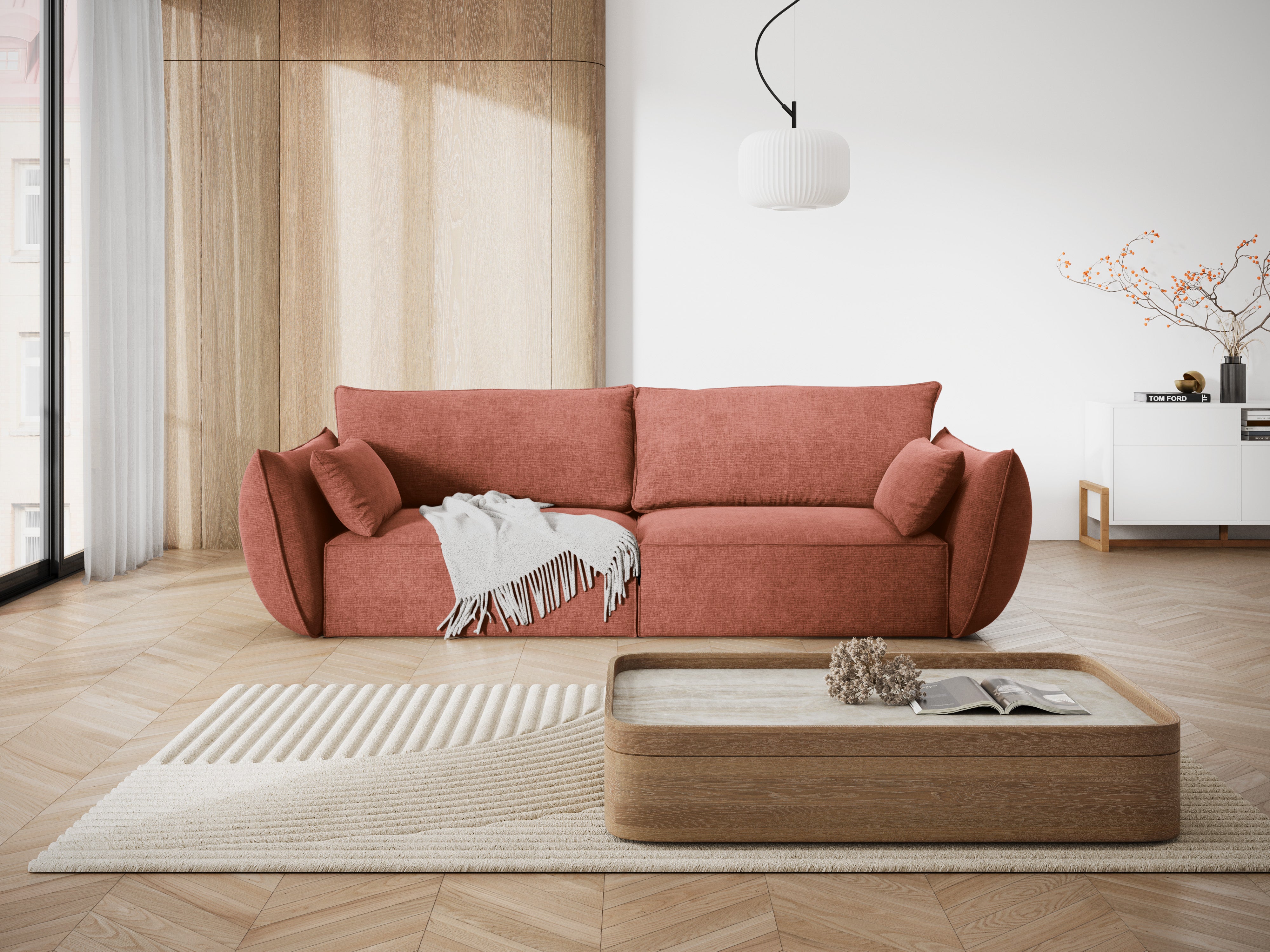 Sofa w tkaninie szenilowej 3-osobowa VANDA terracotta
