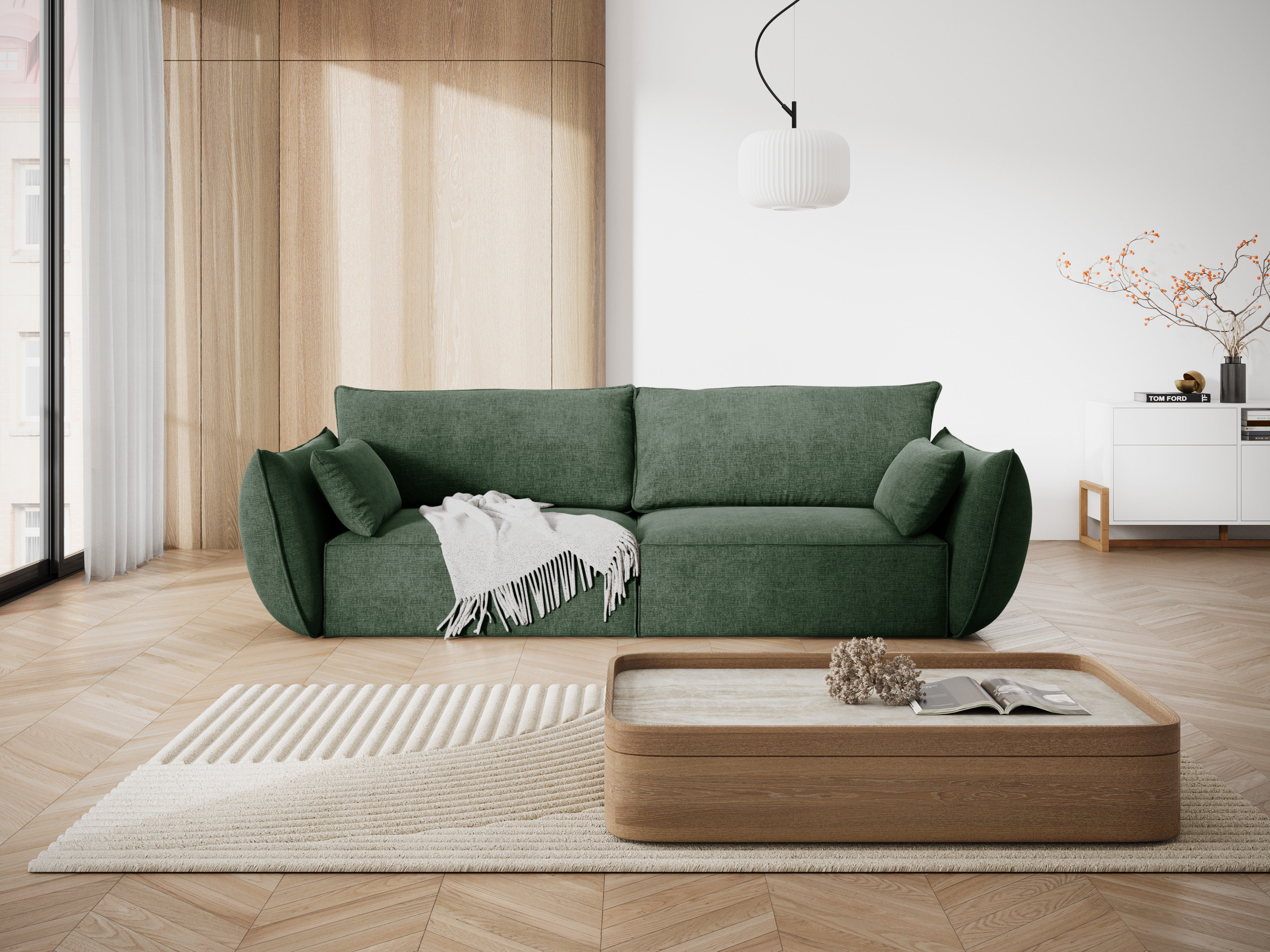 Sofa w tkaninie szenilowej 3-osobowa VANDA butelkowa zieleń