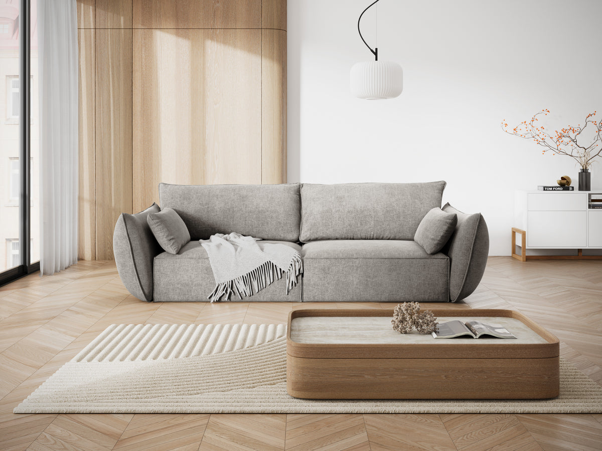 Sofa w tkaninie szenilowej 3-osobowa VANDA jasnoszary