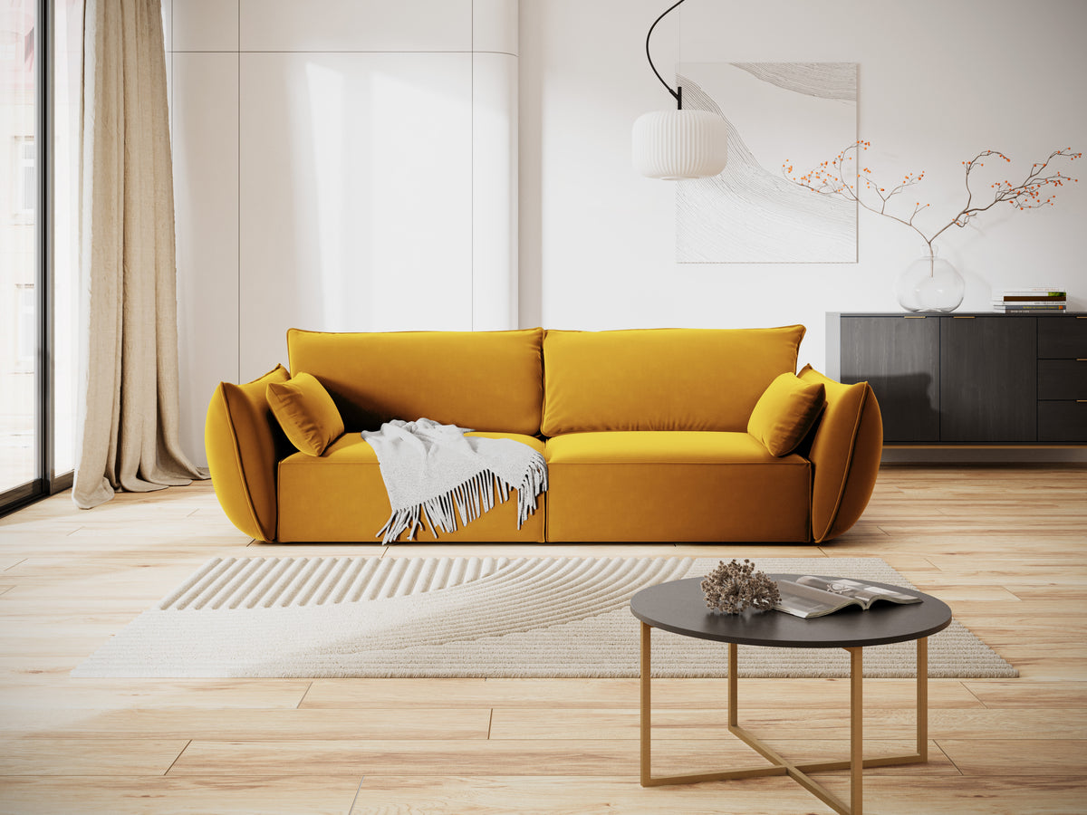 Sofa aksamitna 3-osobowa VANDA musztardowy