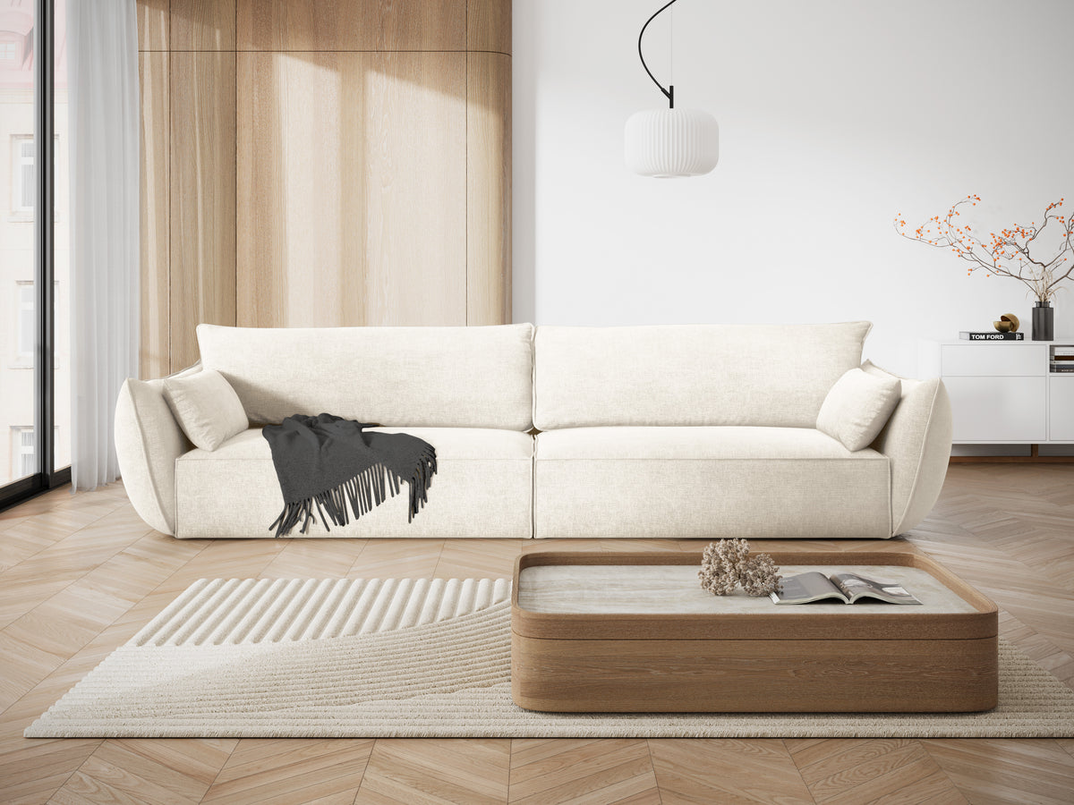 Sofa w tkaninie szenilowej 4-osobowa VANDA jasnobeżowy