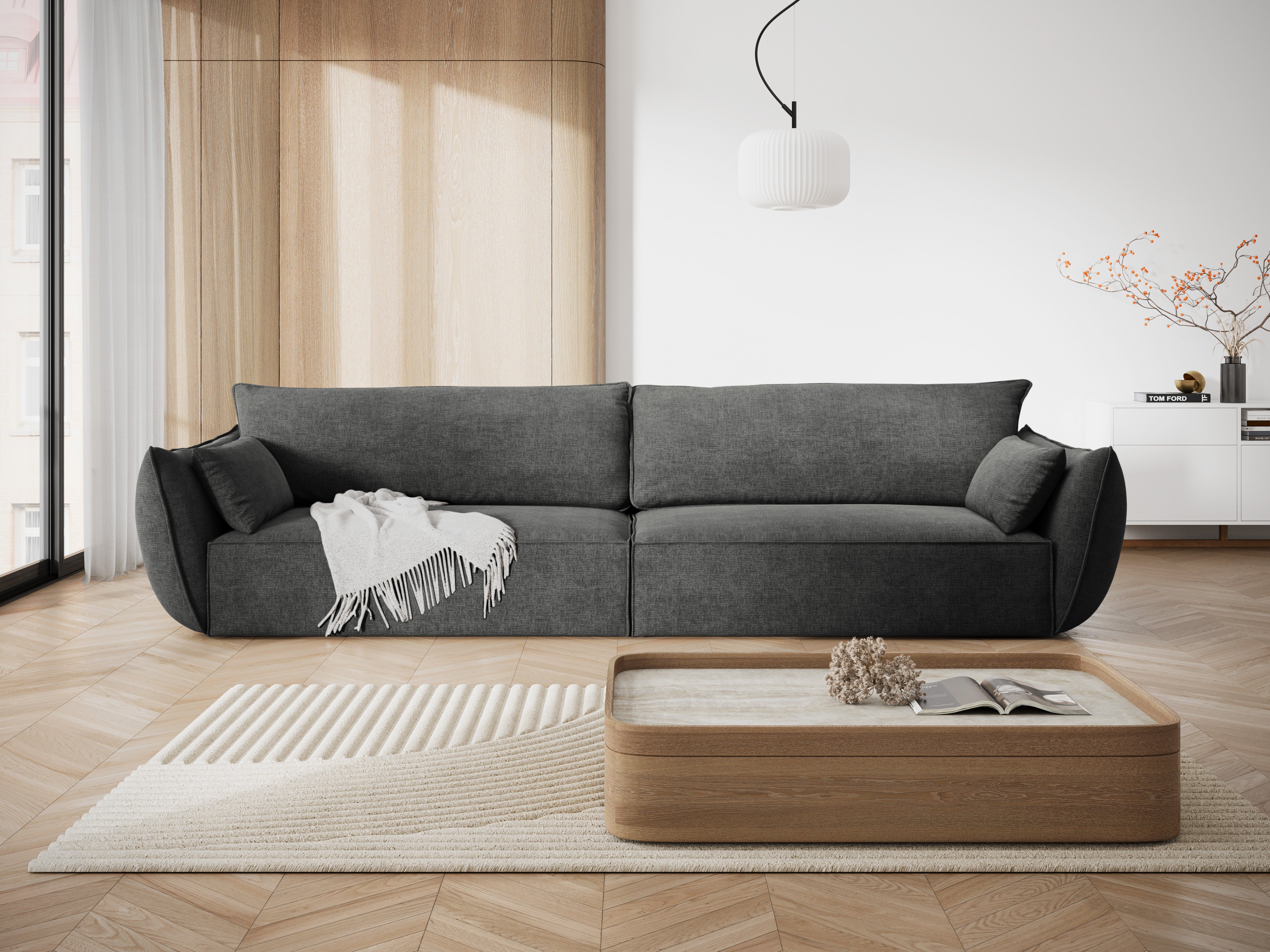 Sofa w tkaninie szenilowej 4-osobowa VANDA ciemnoszary