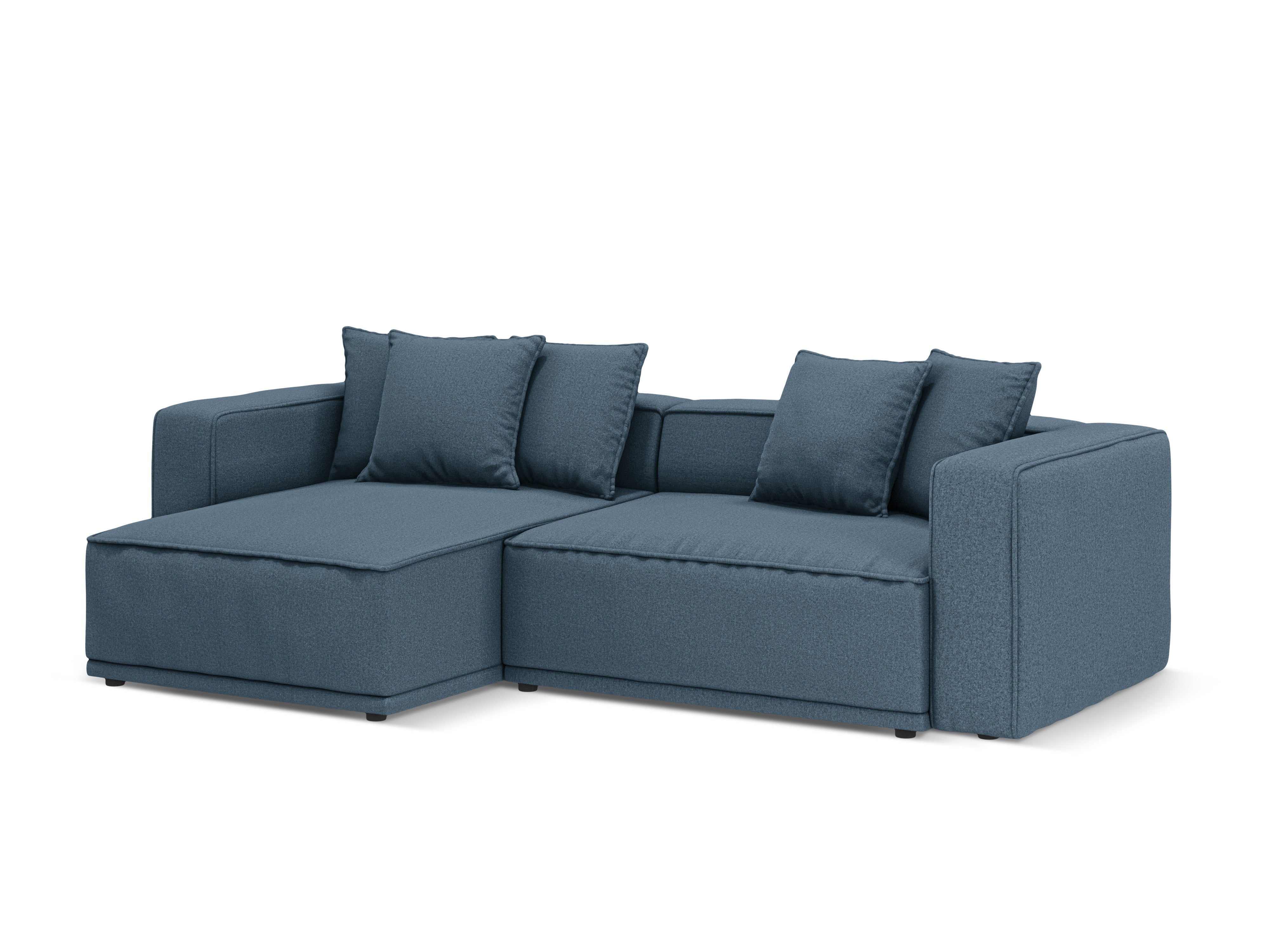 Linksseitige Schlafcouch RIBES in jeansblauem Chenille