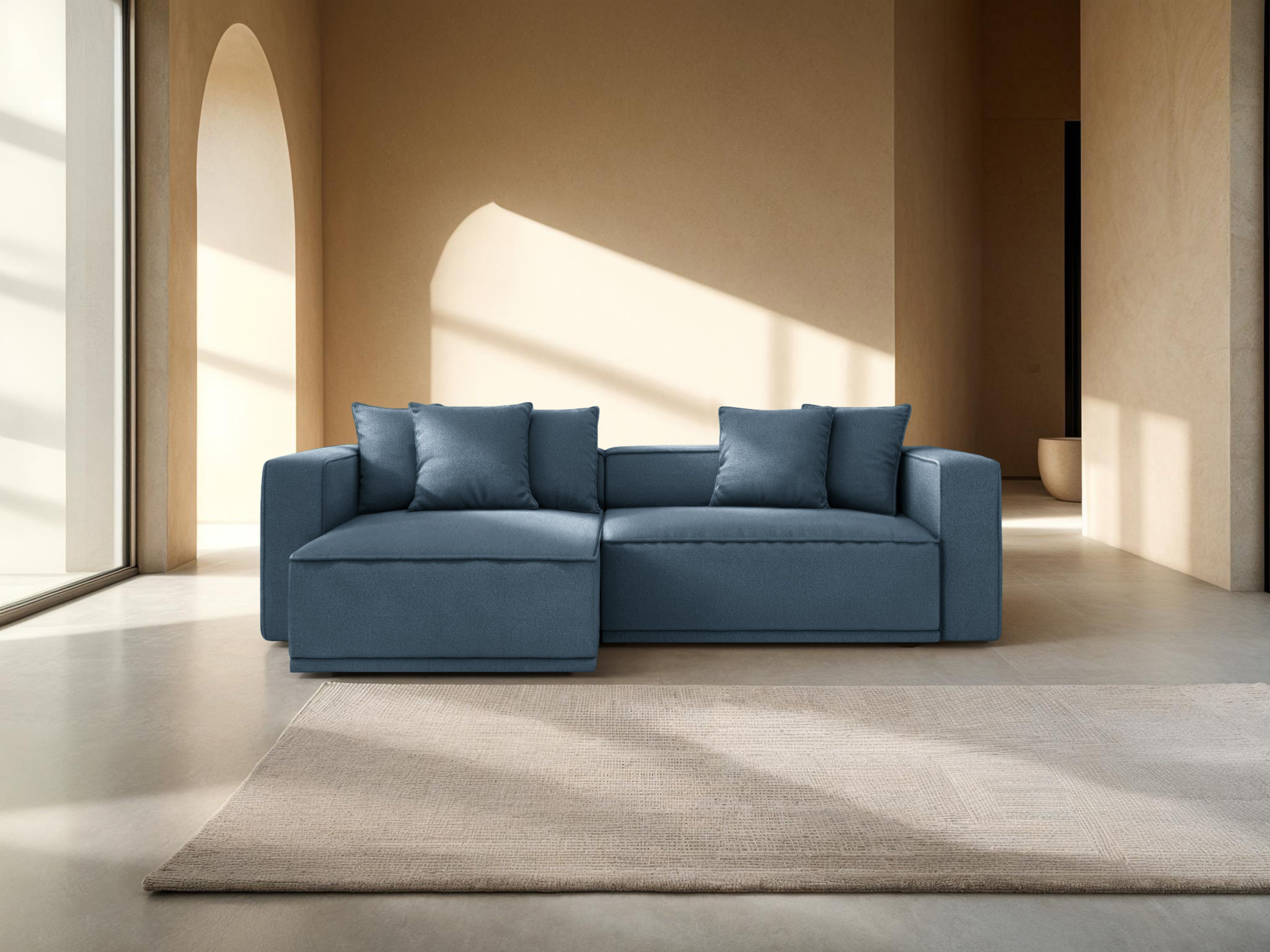 Linksseitige Schlafcouch RIBES in jeansblauem Chenille