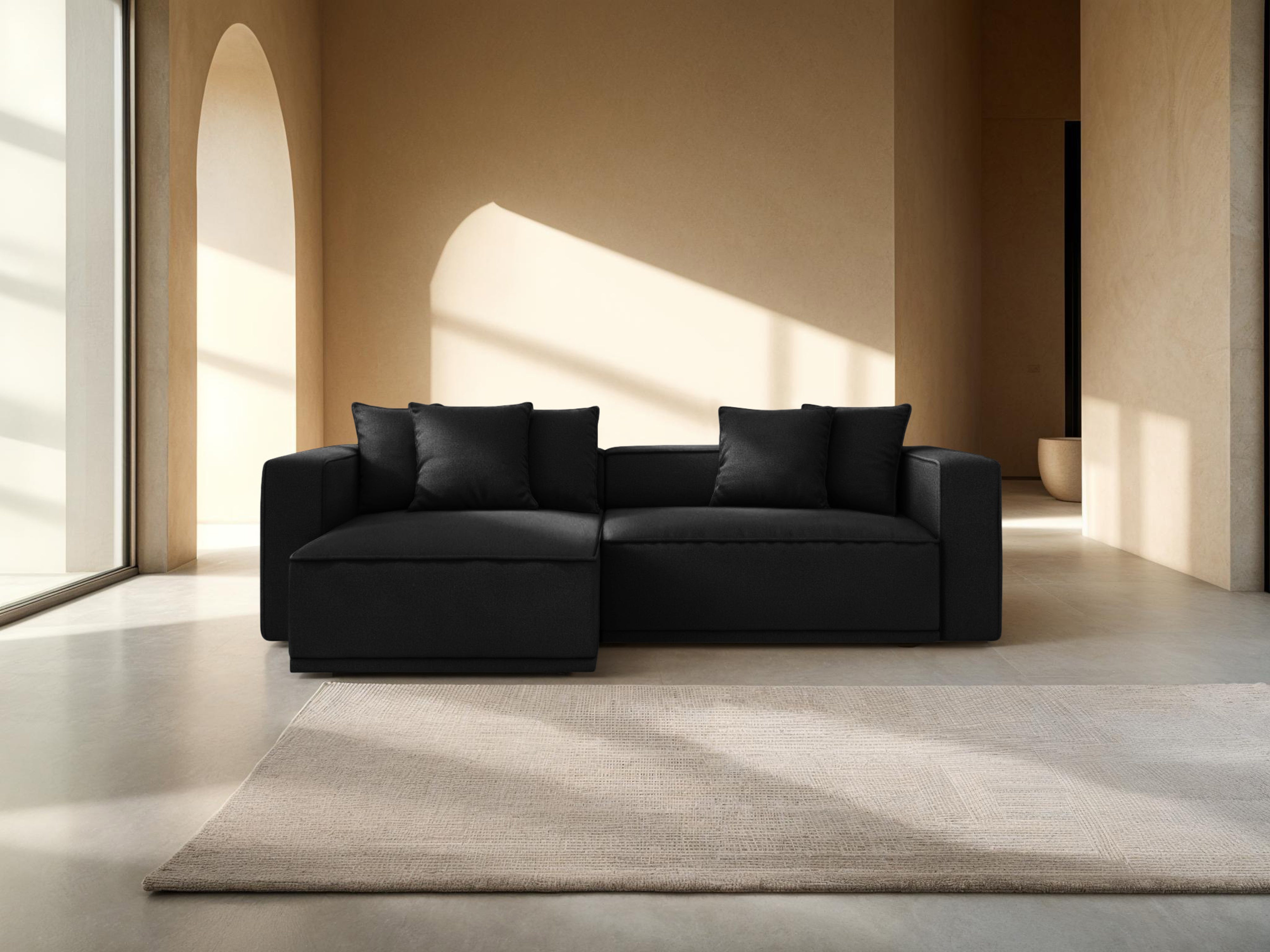 Linksseitiges Schlafsofa RIBES aus schwarzem Chenille