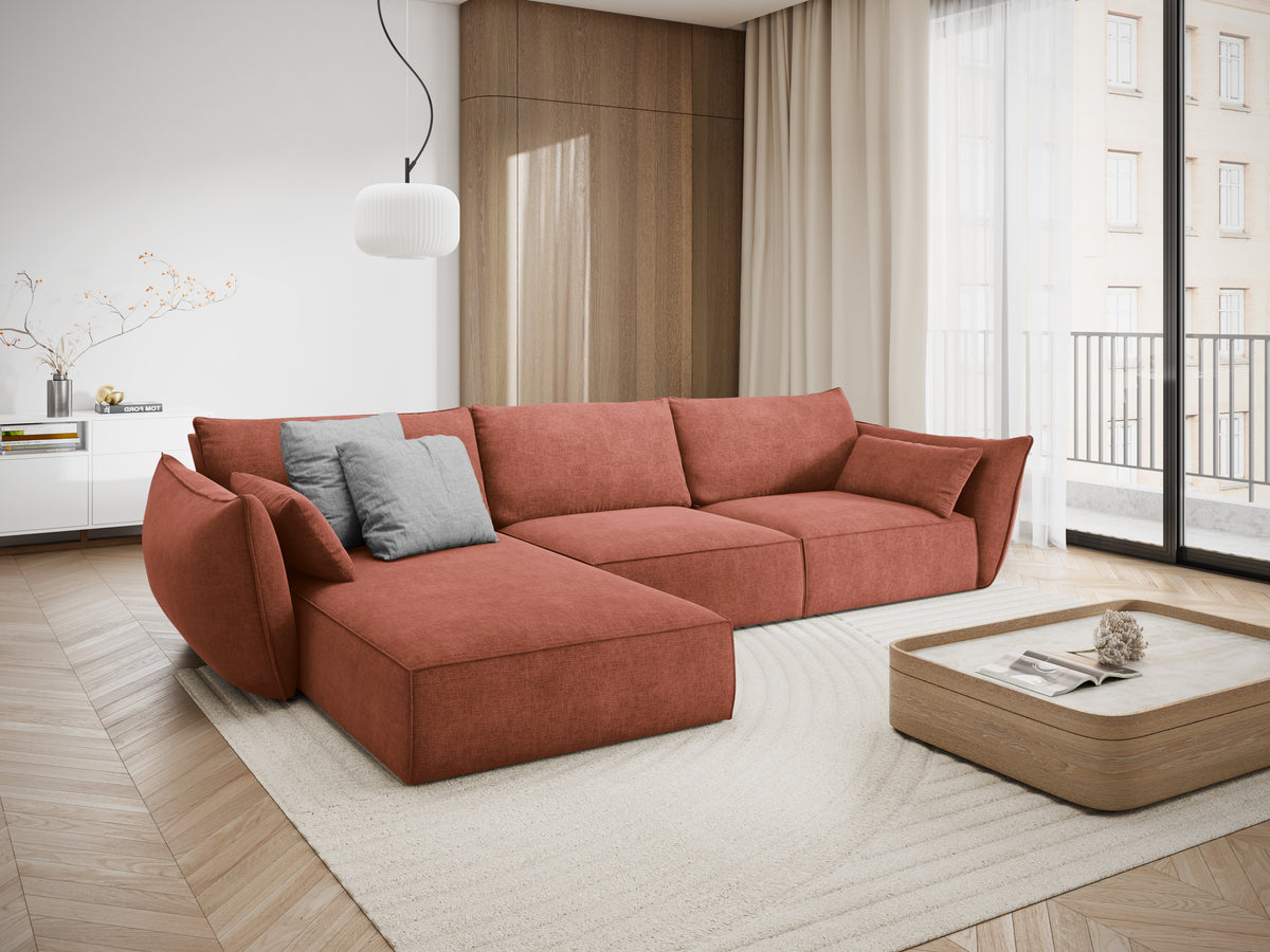 Narożnik w tkaninie szenilowej lewostronny 4-osobowy VANDA terracotta