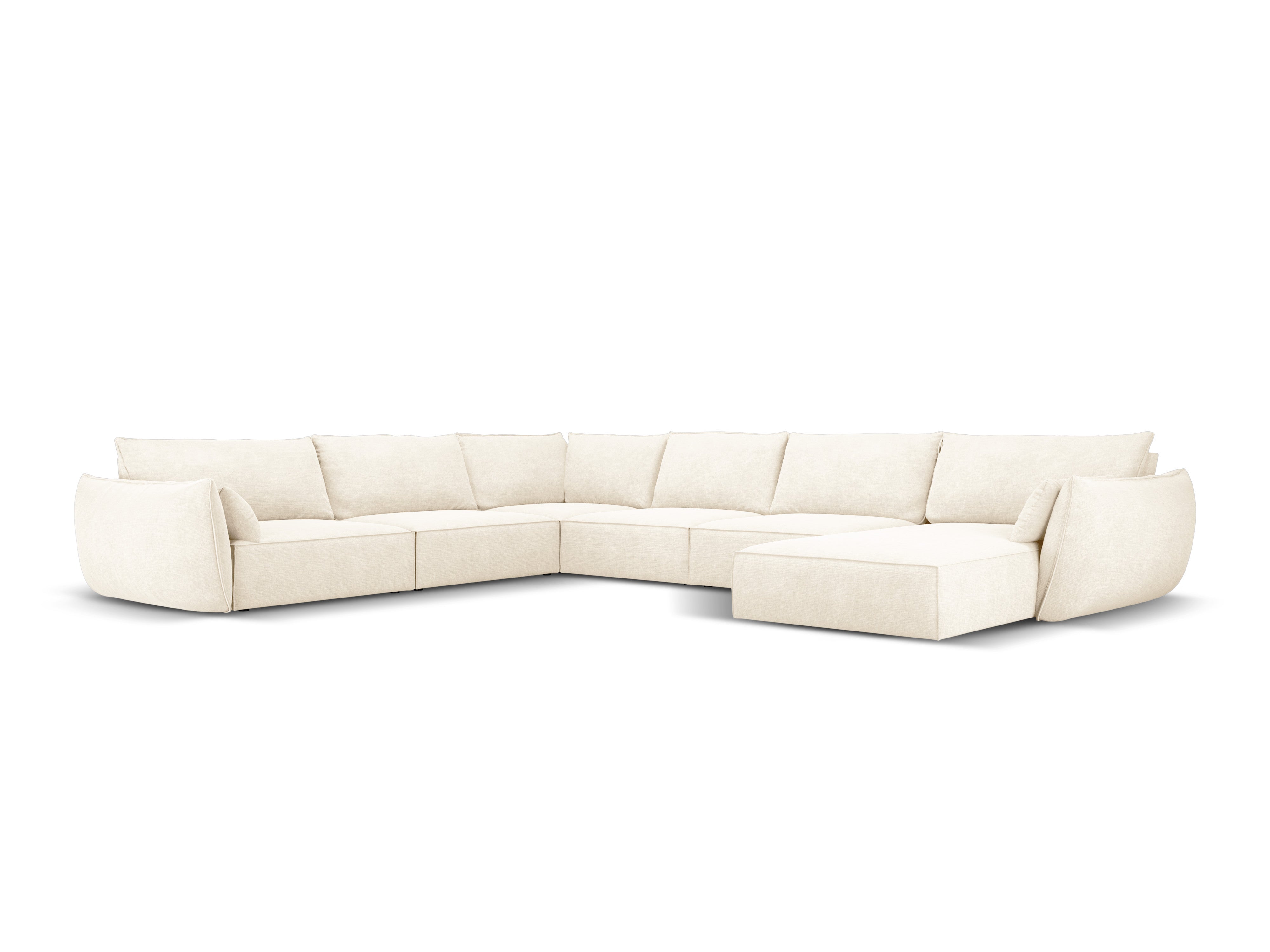 Narożnik panoramiczny w tkaninie szenilowej lewostronny VANDA jasnobeżowy
