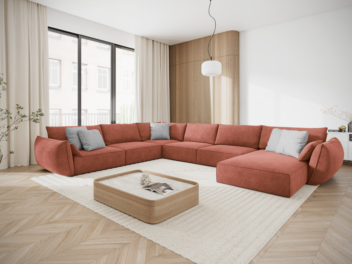 Narożnik panoramiczny w tkaninie szenilowej lewostronny VANDA terracotta