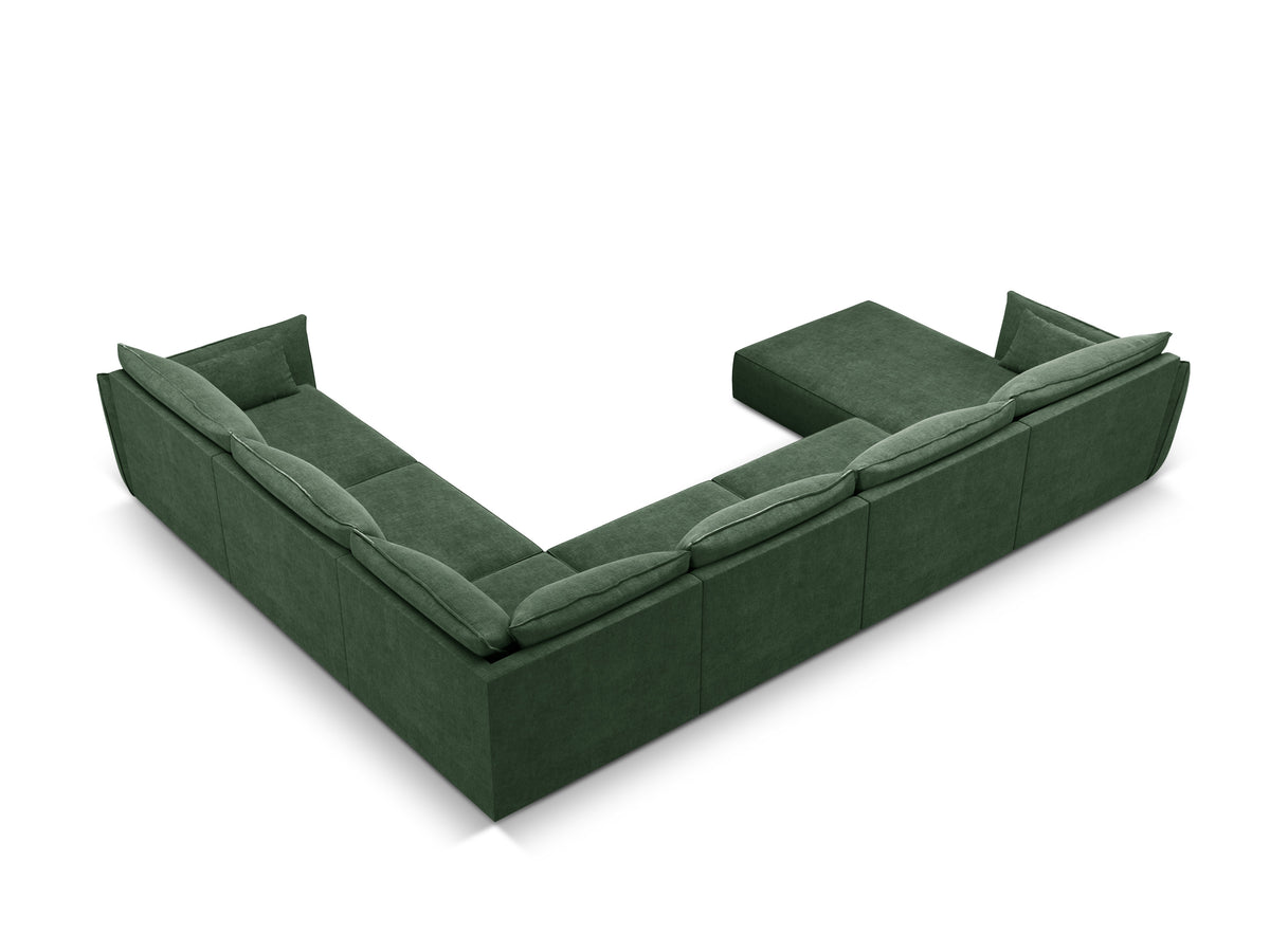 Narożnik panoramiczny w tkaninie szenilowej prawostronny VANDA butelkowa zieleń
