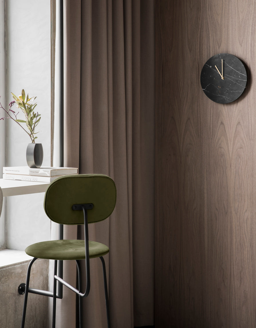 AFTEROOM PLUS stool in oak with a mustard upholstered seat