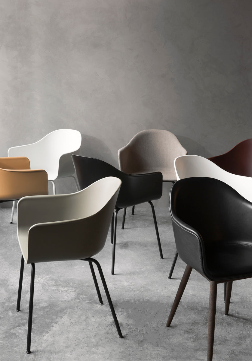 HARBOUR Armchair with Armrests, Cognac Leather with Oak Base