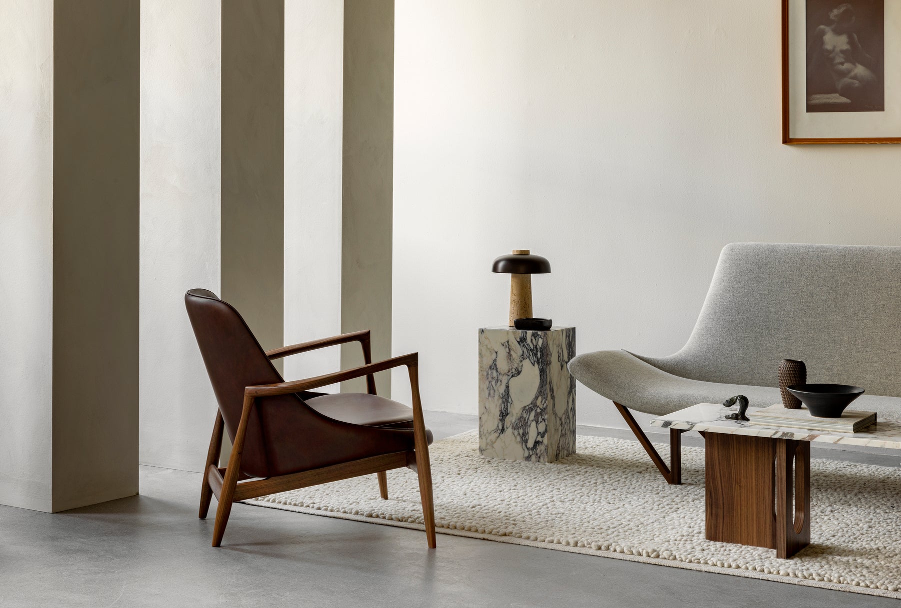 ELIZABETH armchair brown leather with oak base