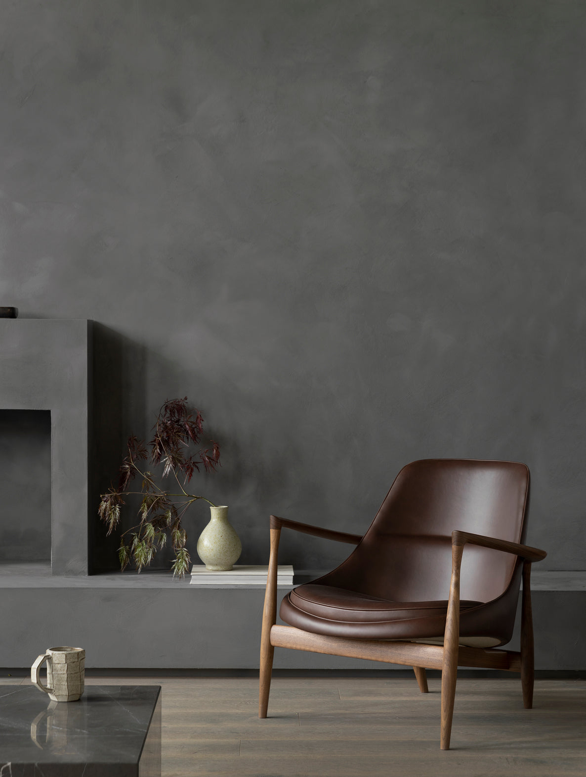 ELIZABETH armchair brown leather with oak base
