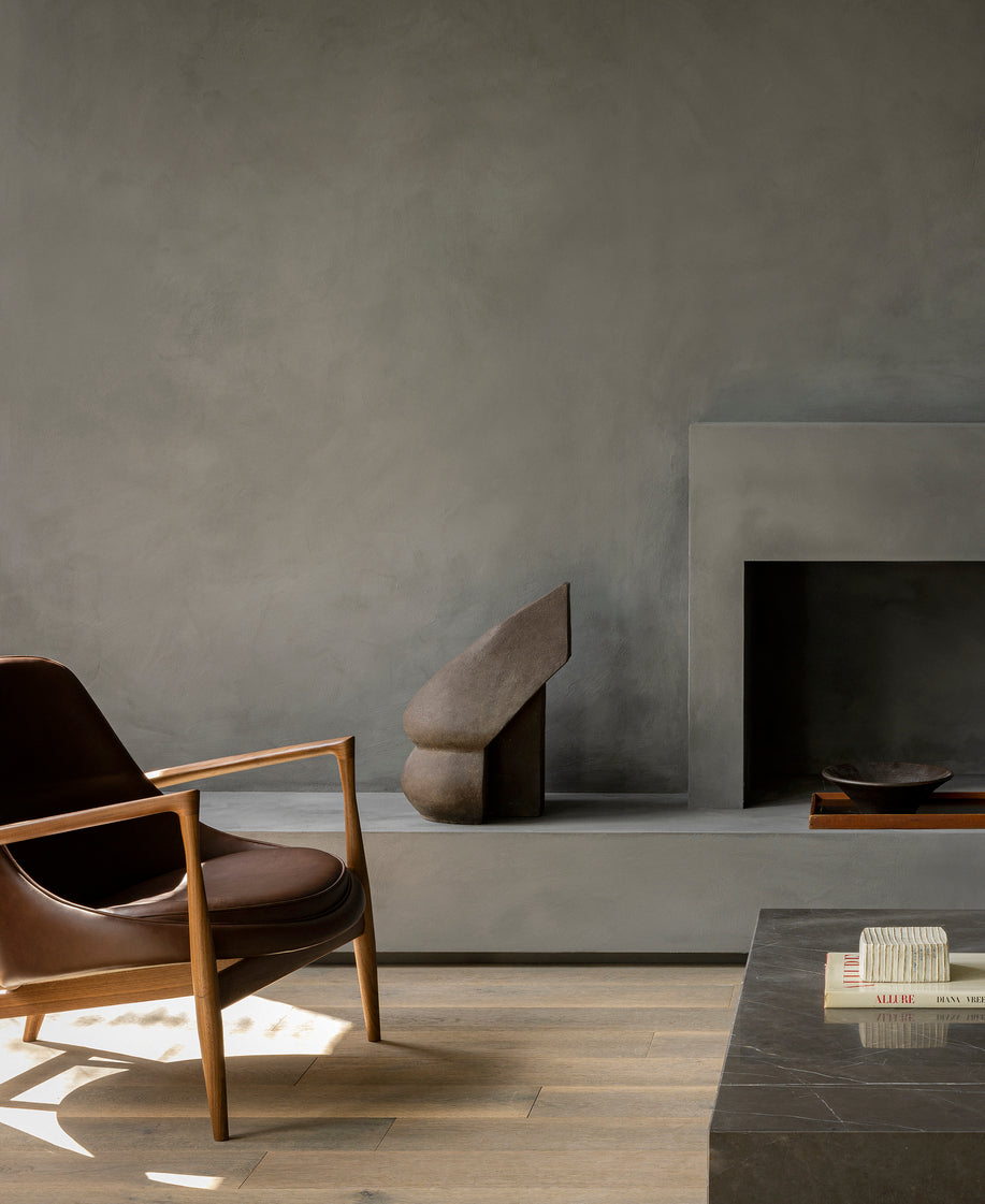 ELIZABETH armchair brown leather with oak base