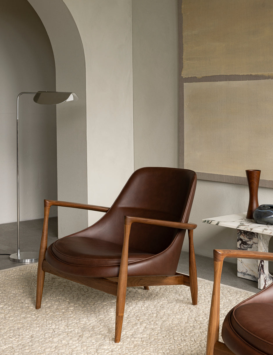 ELIZABETH armchair brown leather with oak base