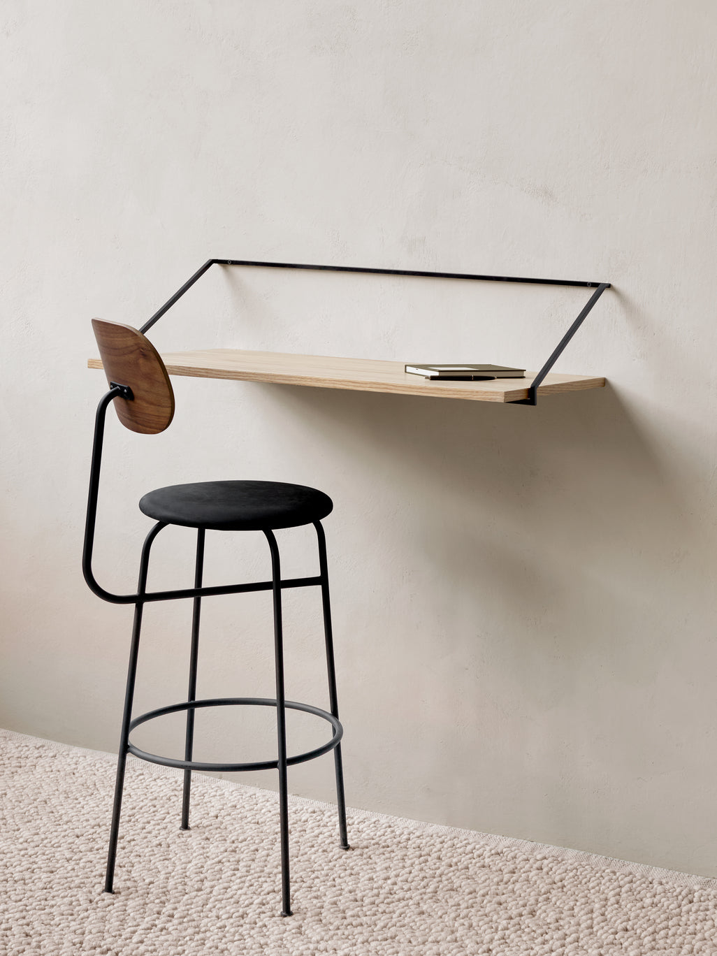 AFTEROOM PLUS stool in oak with a mustard upholstered seat