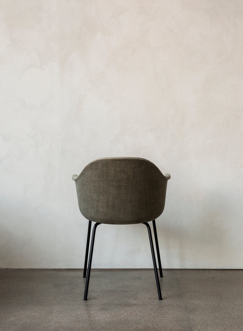 HARBOUR Armchair with Armrests, Cognac Leather with Oak Base