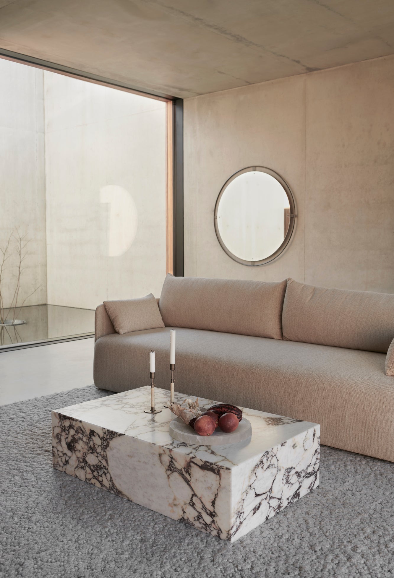 PLINTH Coffee Table White-Brown Marble